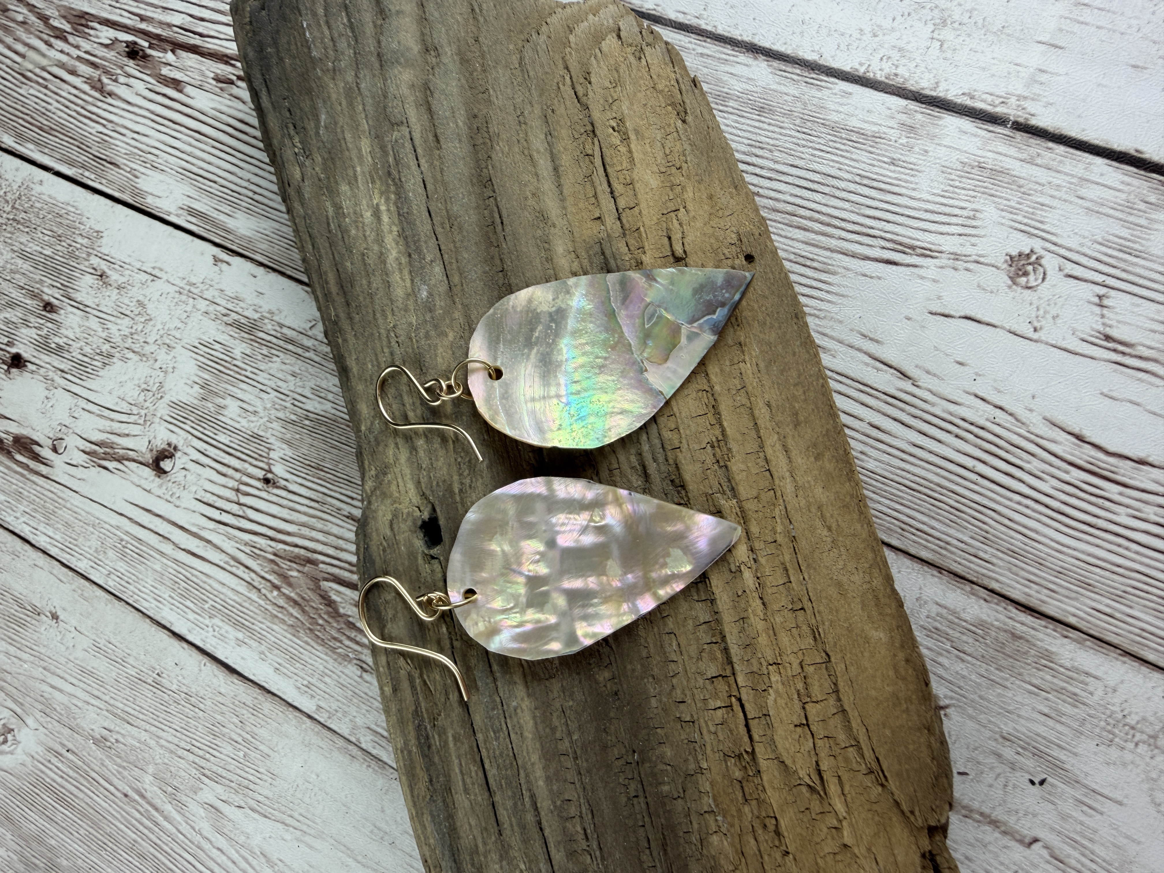 Hand Cut Abalone Shell Earrings, Gold Vermeil, Coastal Jewelry thumbnail 3