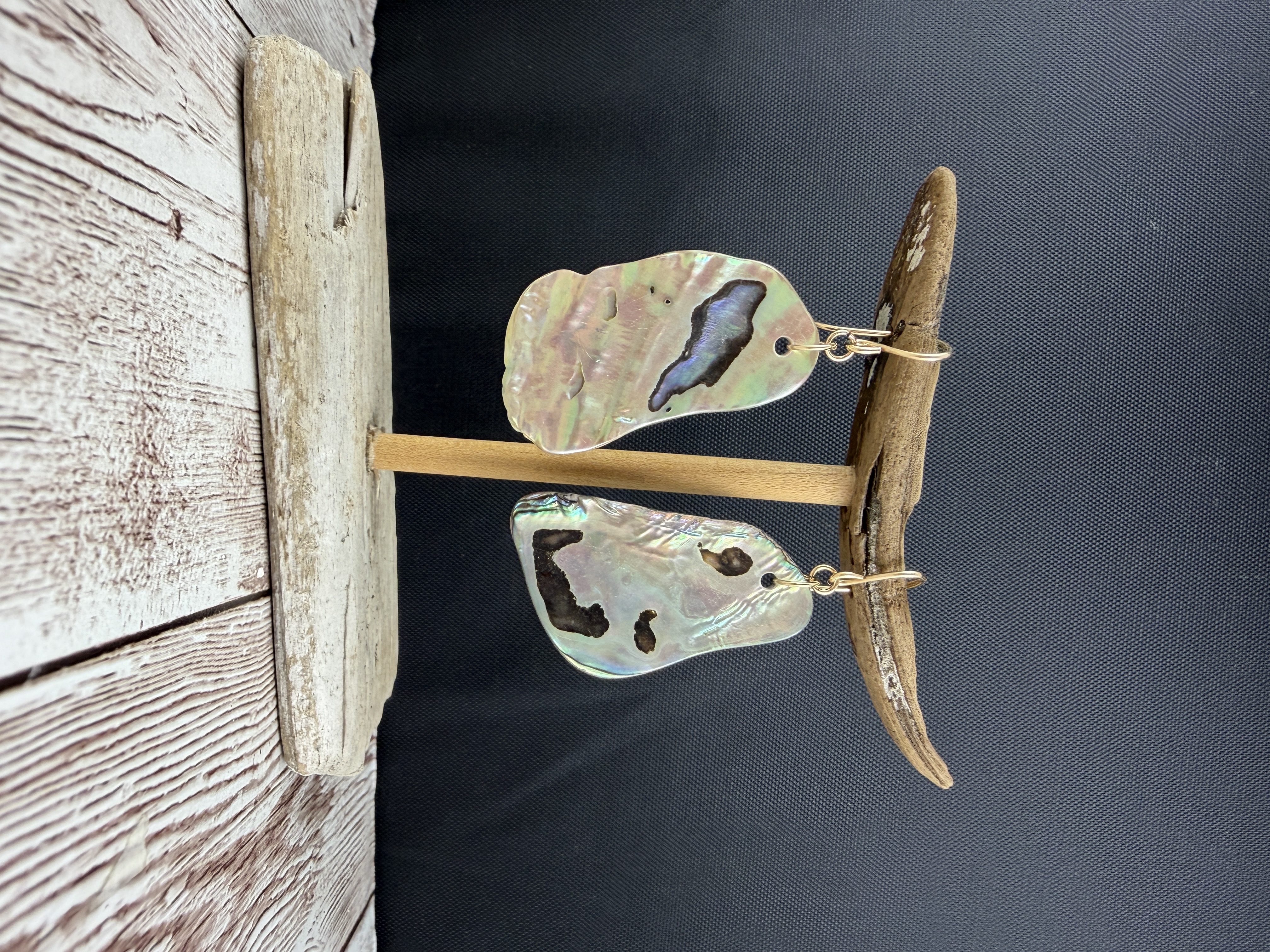 Abalone Dangle Earrings, Gold Vermeil Hooks, Iridescent Shell