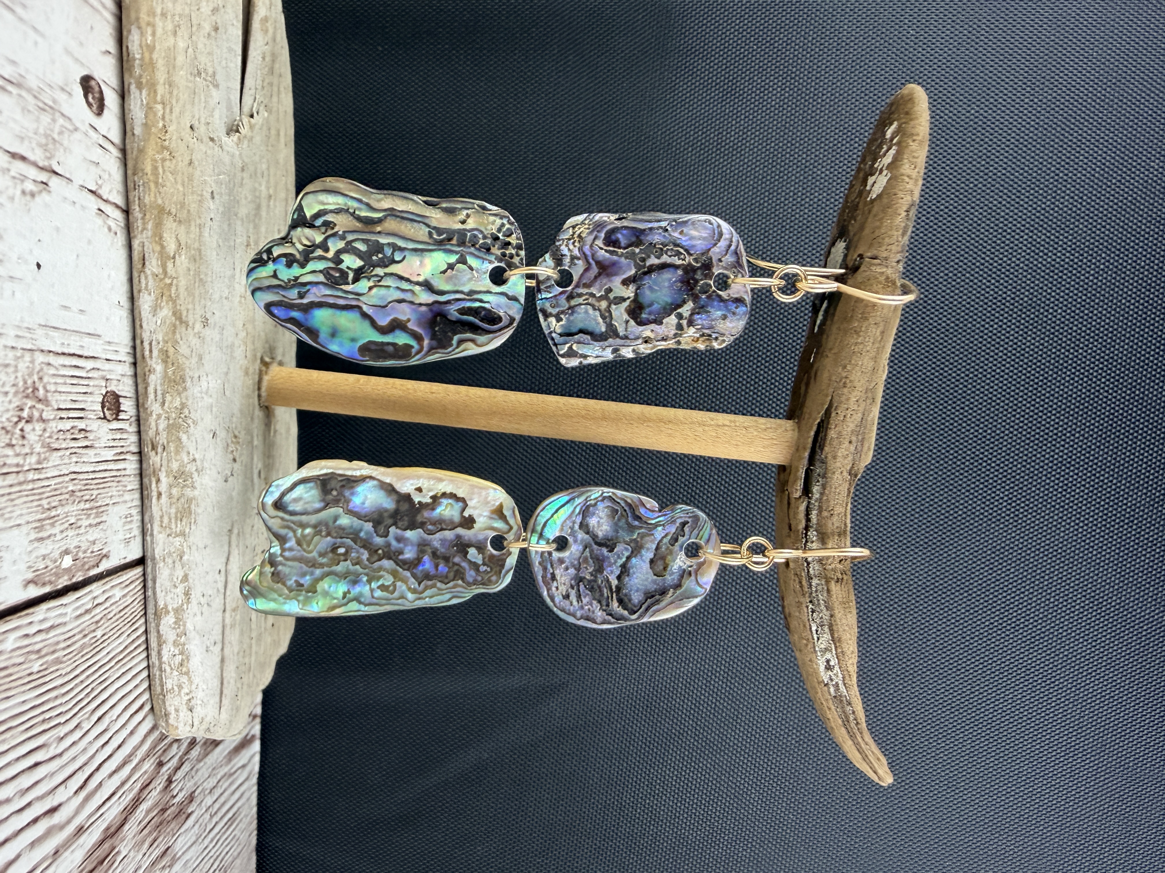 Double Abalone Dangle Earrings, Gold Vermeil Hooks, Ocean Jewelry thumbnail 2