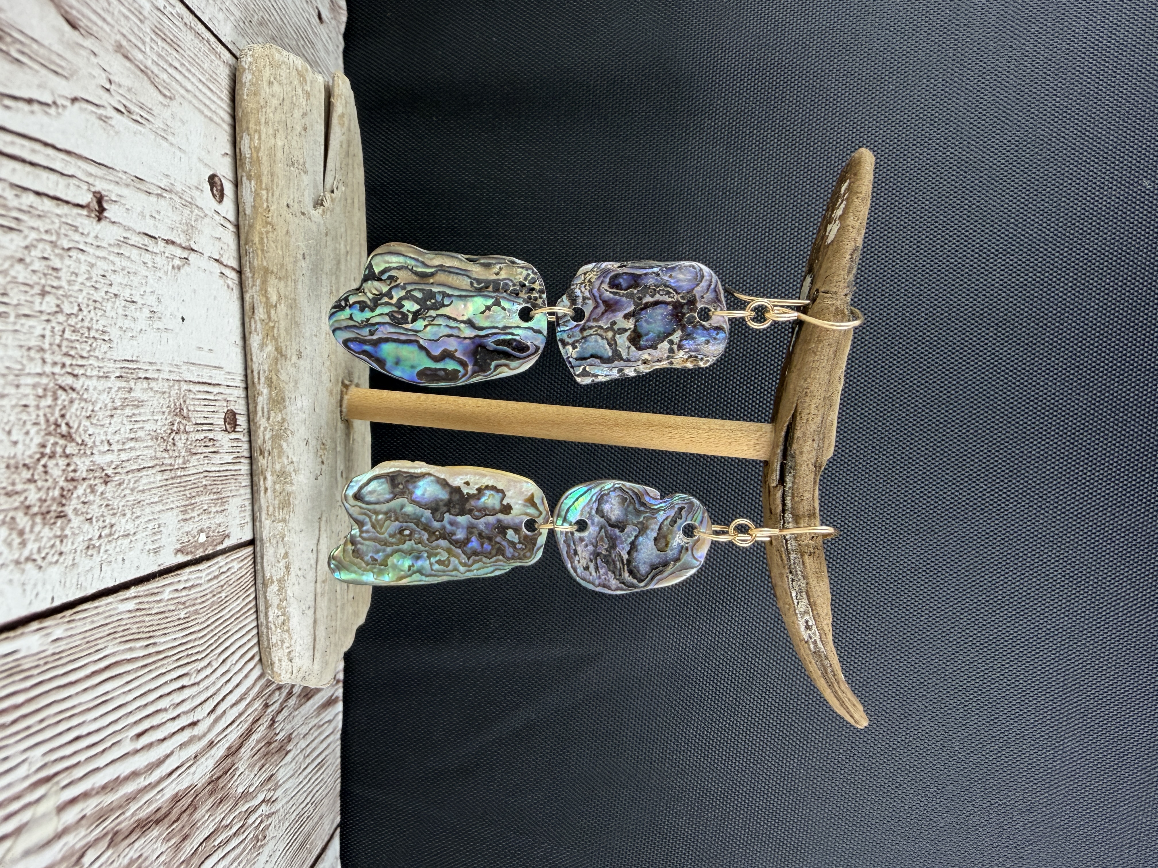 Double Abalone Dangle Earrings, Gold Vermeil Hooks, Ocean Jewelry thumbnail 3