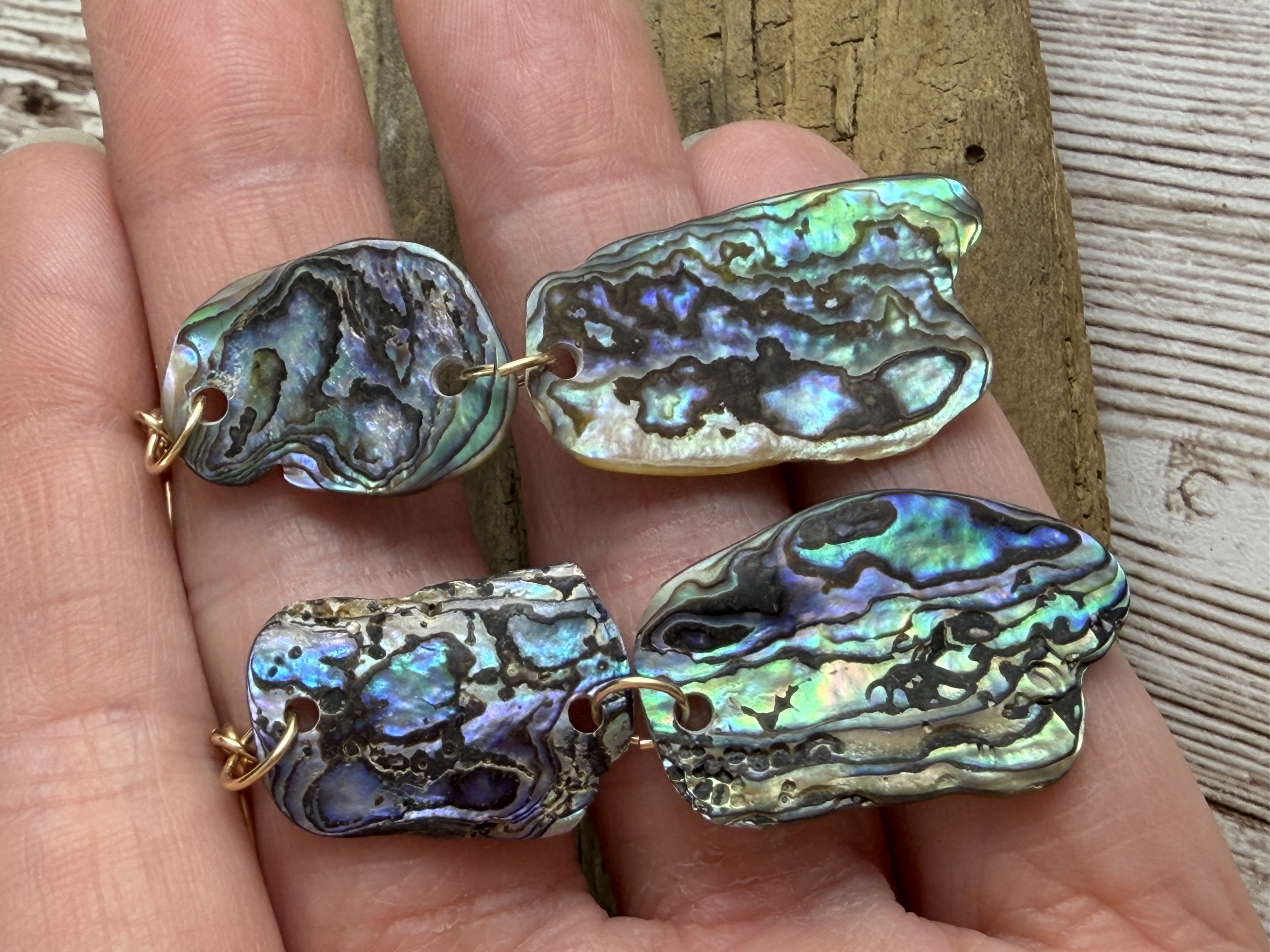 Double Abalone Dangle Earrings, Gold Vermeil Hooks, Ocean Jewelry thumbnail 6