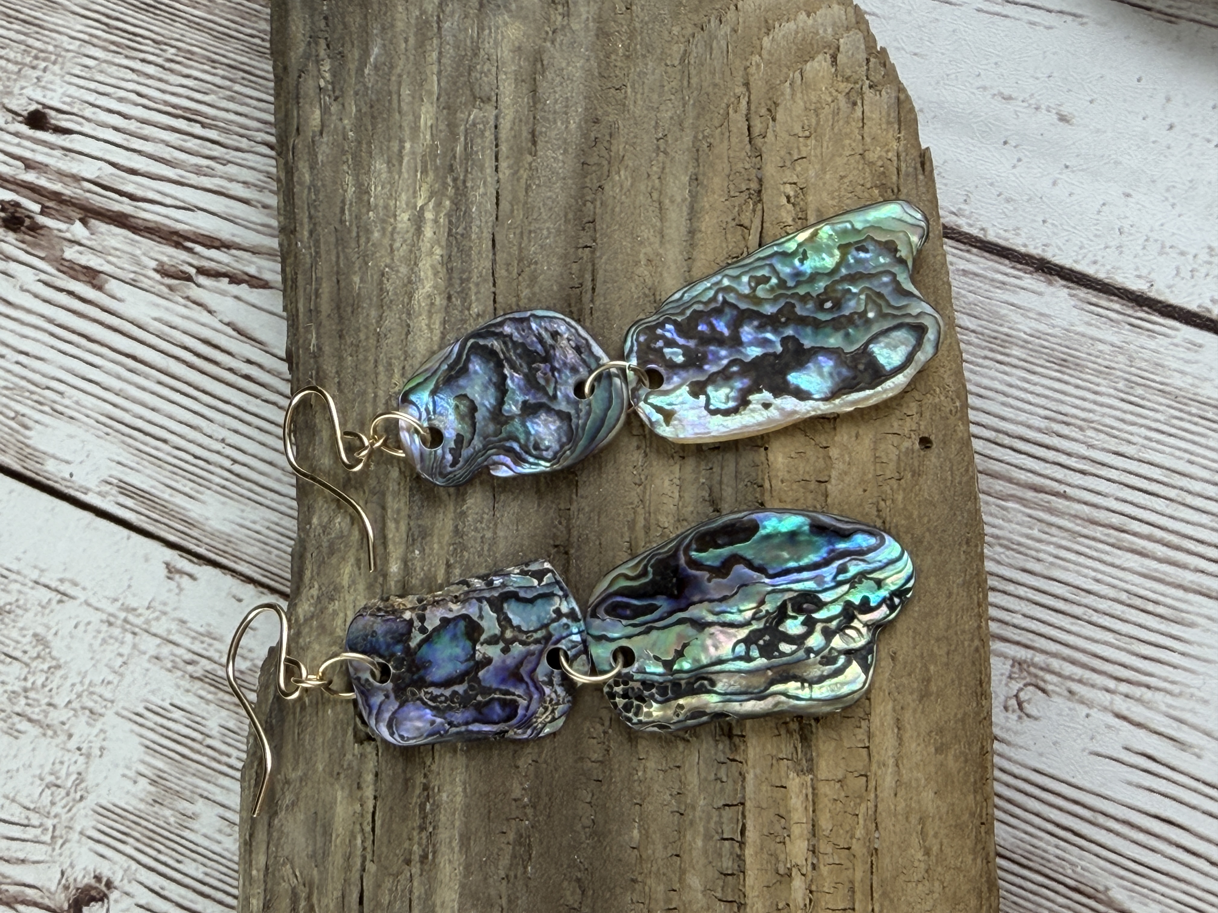 Double Abalone Dangle Earrings, Gold Vermeil Hooks, Ocean Jewelry thumbnail 4