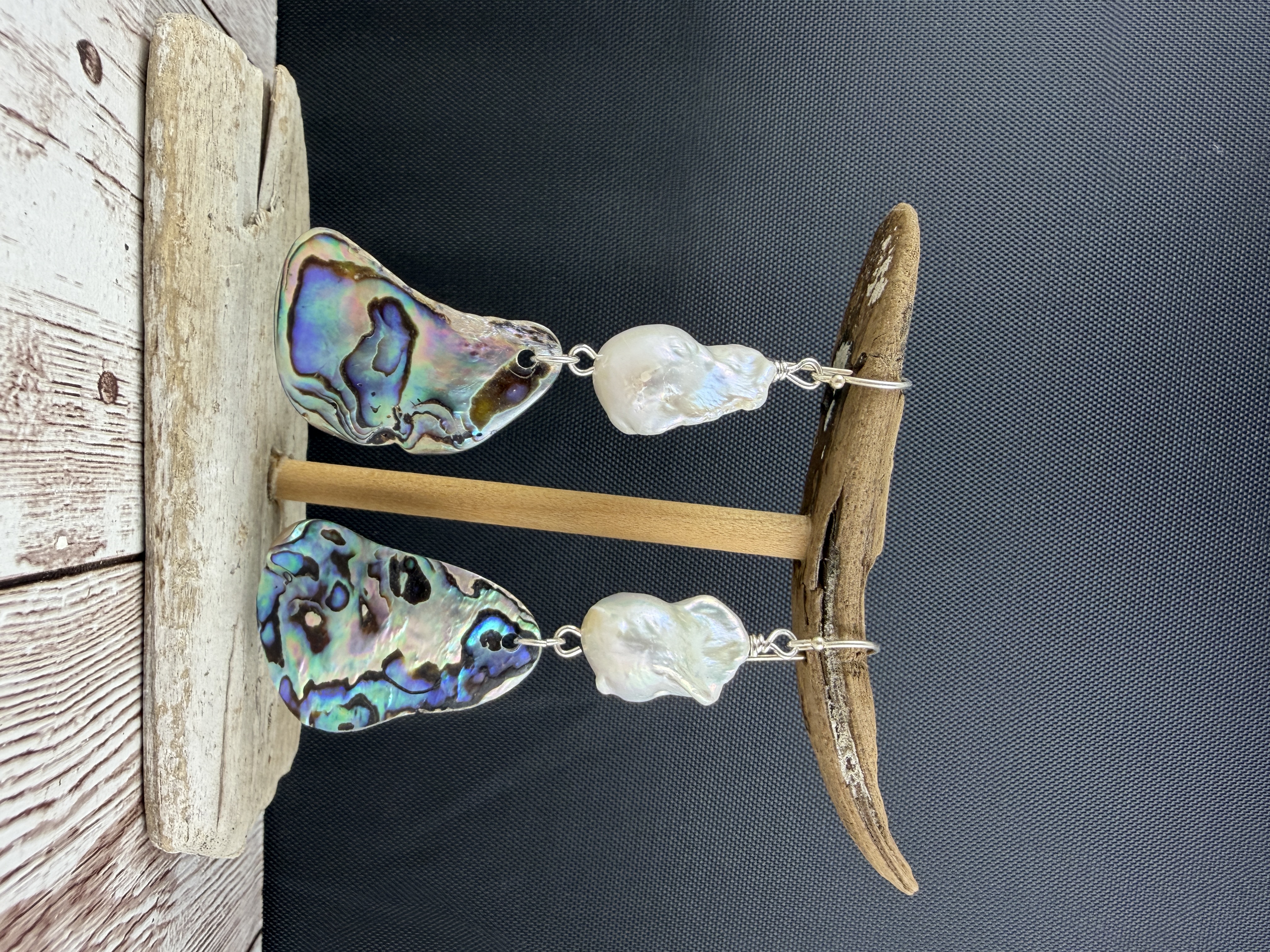 Abalone and Baroque Pearl Dangle Earrings 