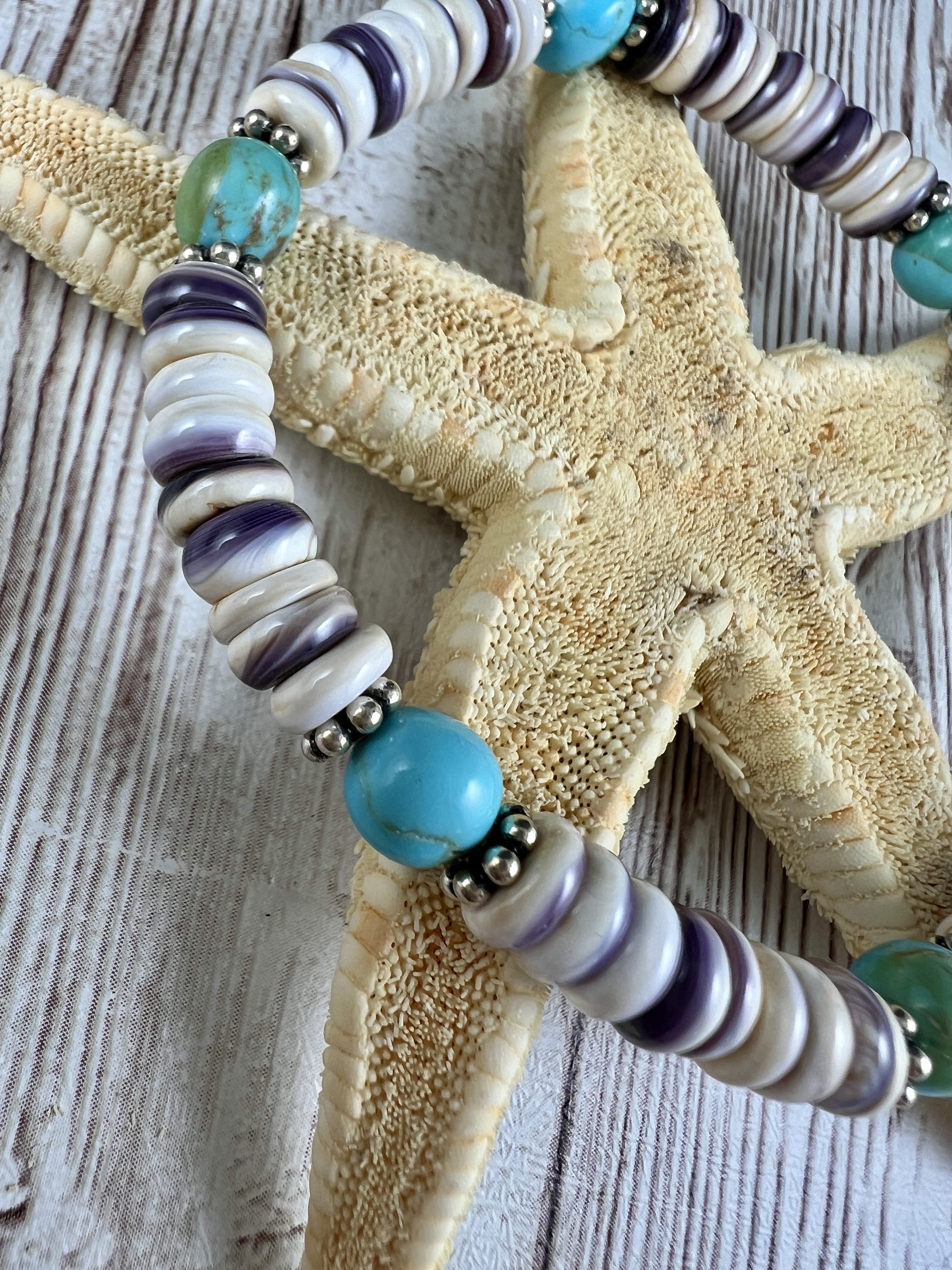 Wampum Stretch Bracelet: Kingman Turquoise & Sterling Silver thumbnail 7