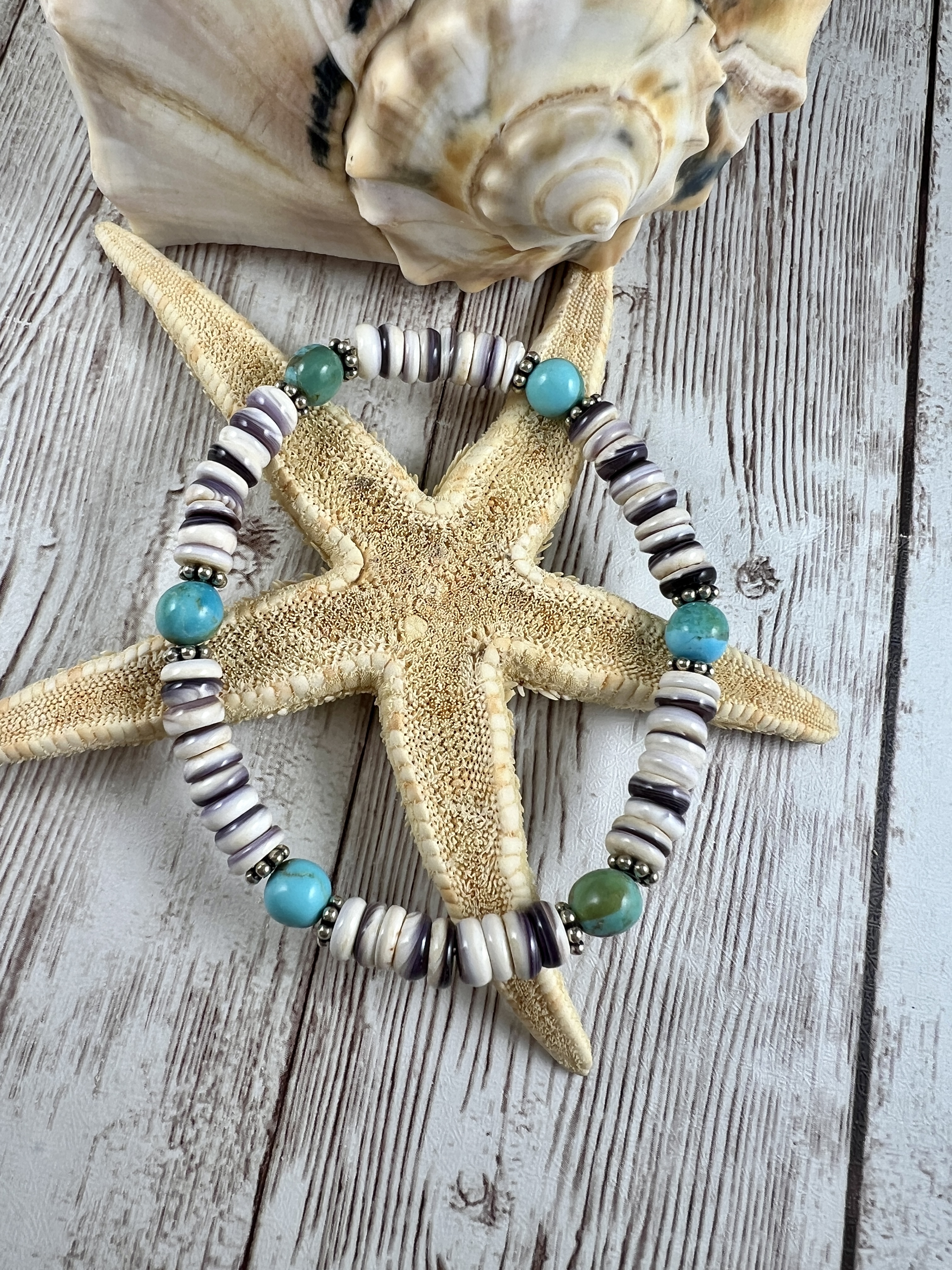 Wampum Stretch Bracelet: Kingman Turquoise & Sterling Silver thumbnail 4