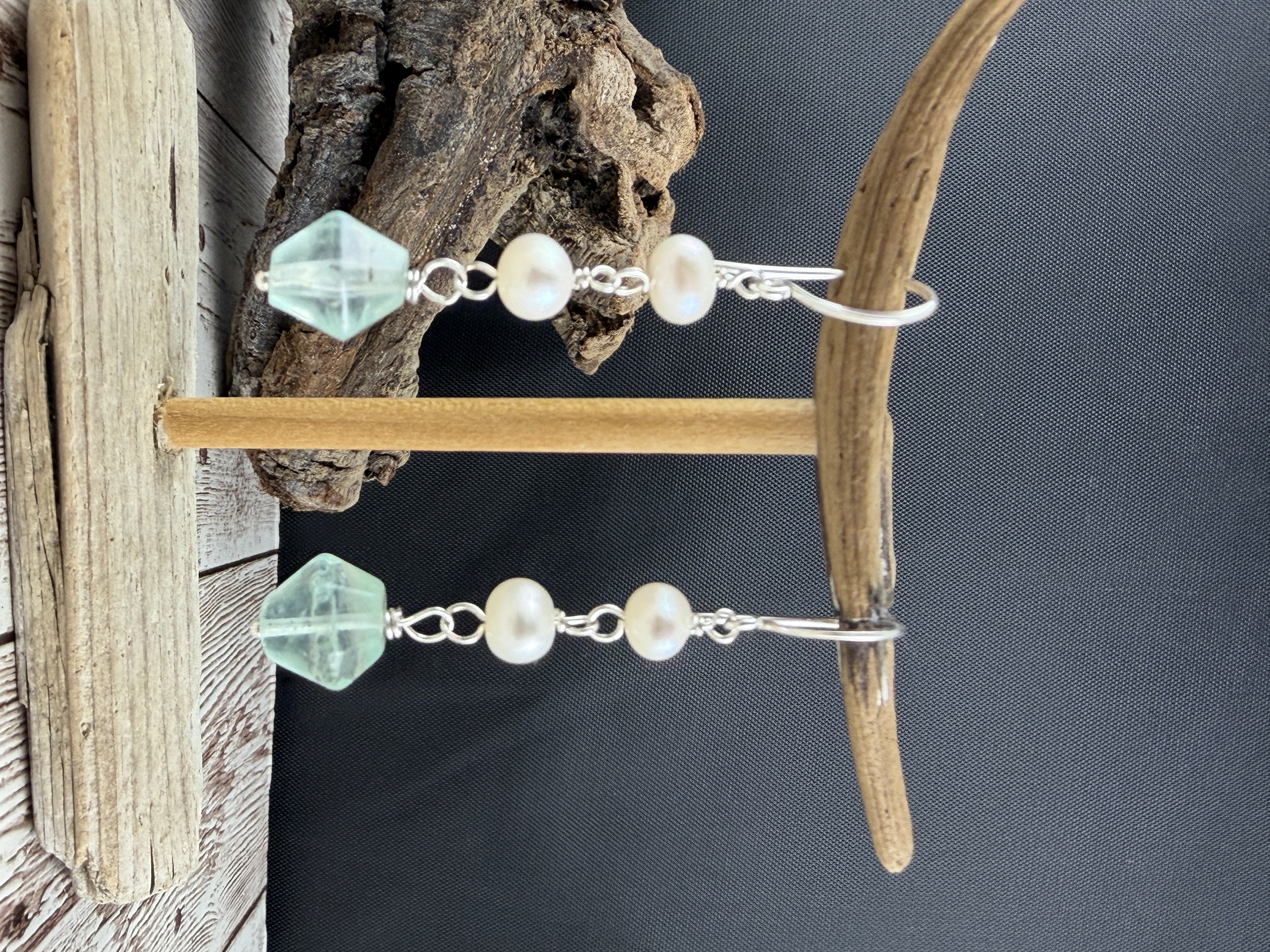 Pearl and Green Fluorite Earrings — Handmade by Geena Dykes at Taylor And Caroline