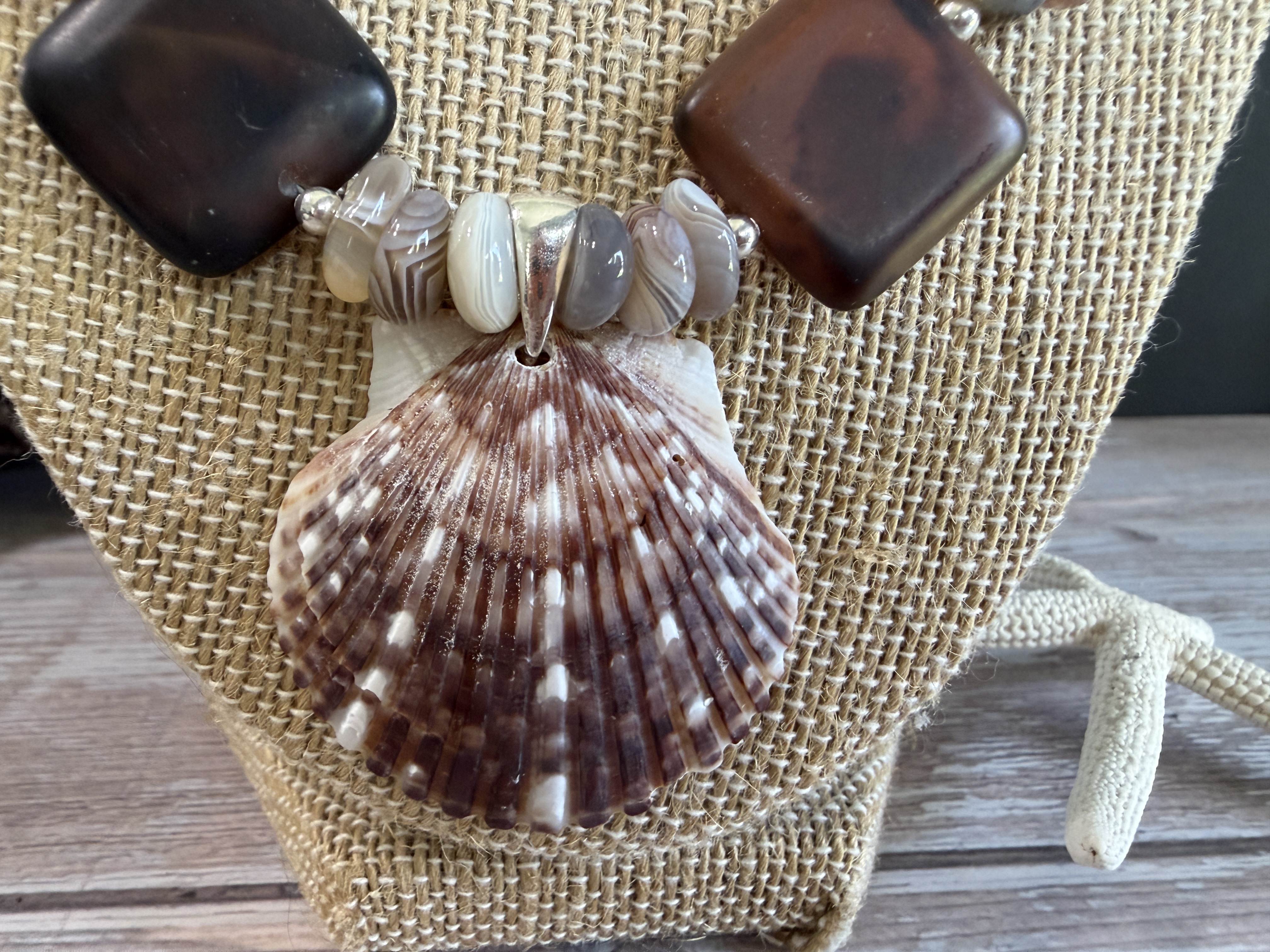 Botswana Agate Necklace with Shell Pendant image 2