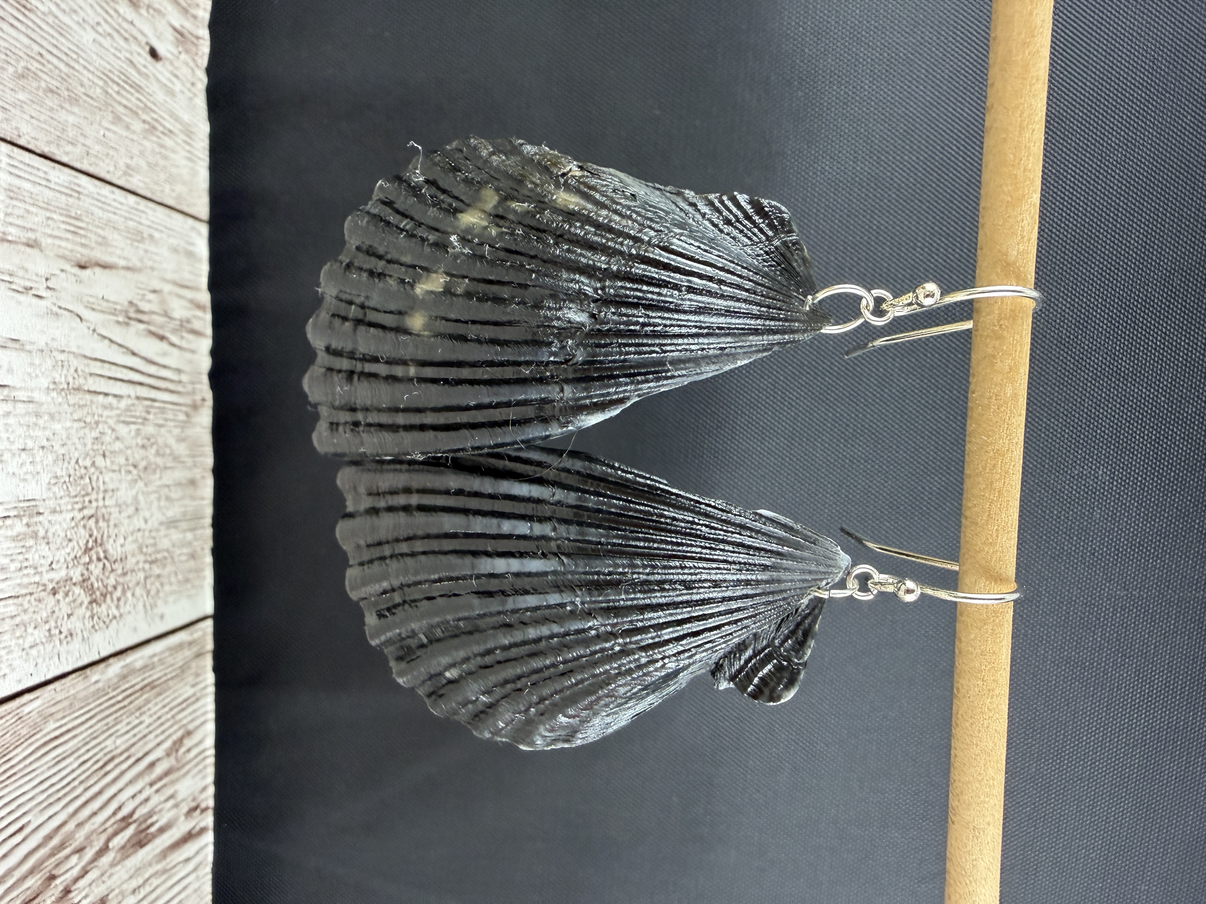 Dark Half Shell Dangle Earrings, Sterling Silver Hooks — Handmade by Geena Dykes at Taylor And Caroline
