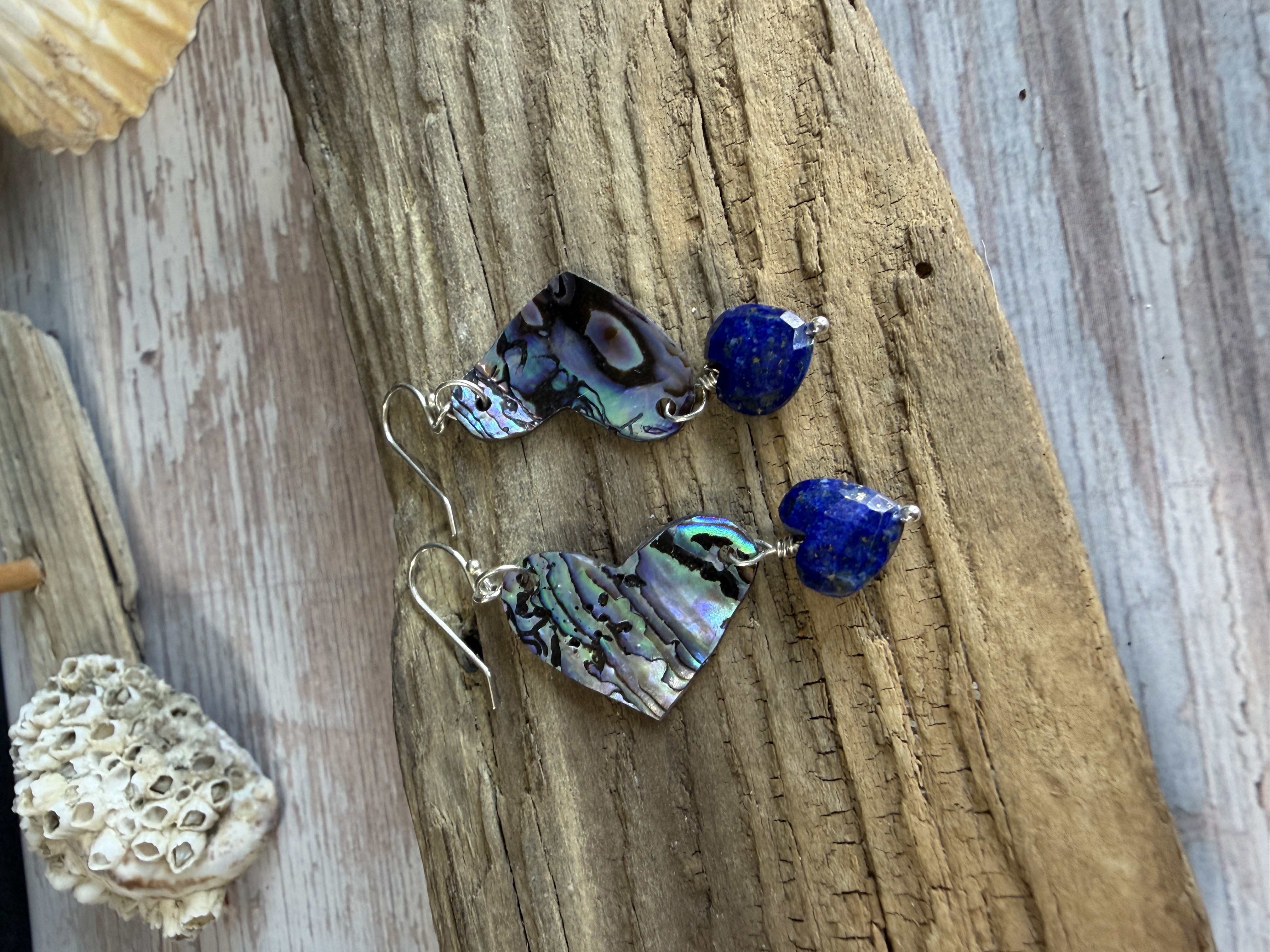 Abalone Heart Earrings with Lapis Lazuli image 3