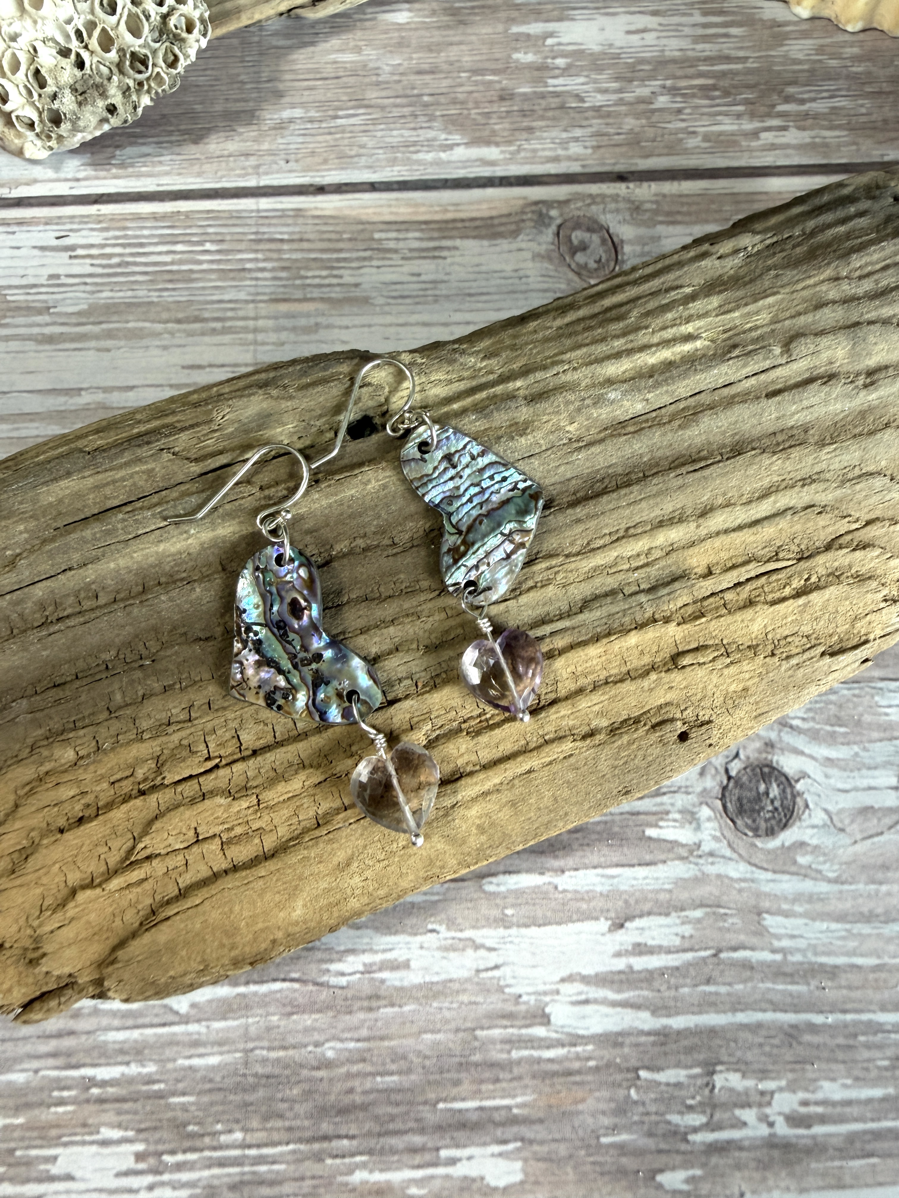 Abalone Heart Earrings with Ametrine image 4
