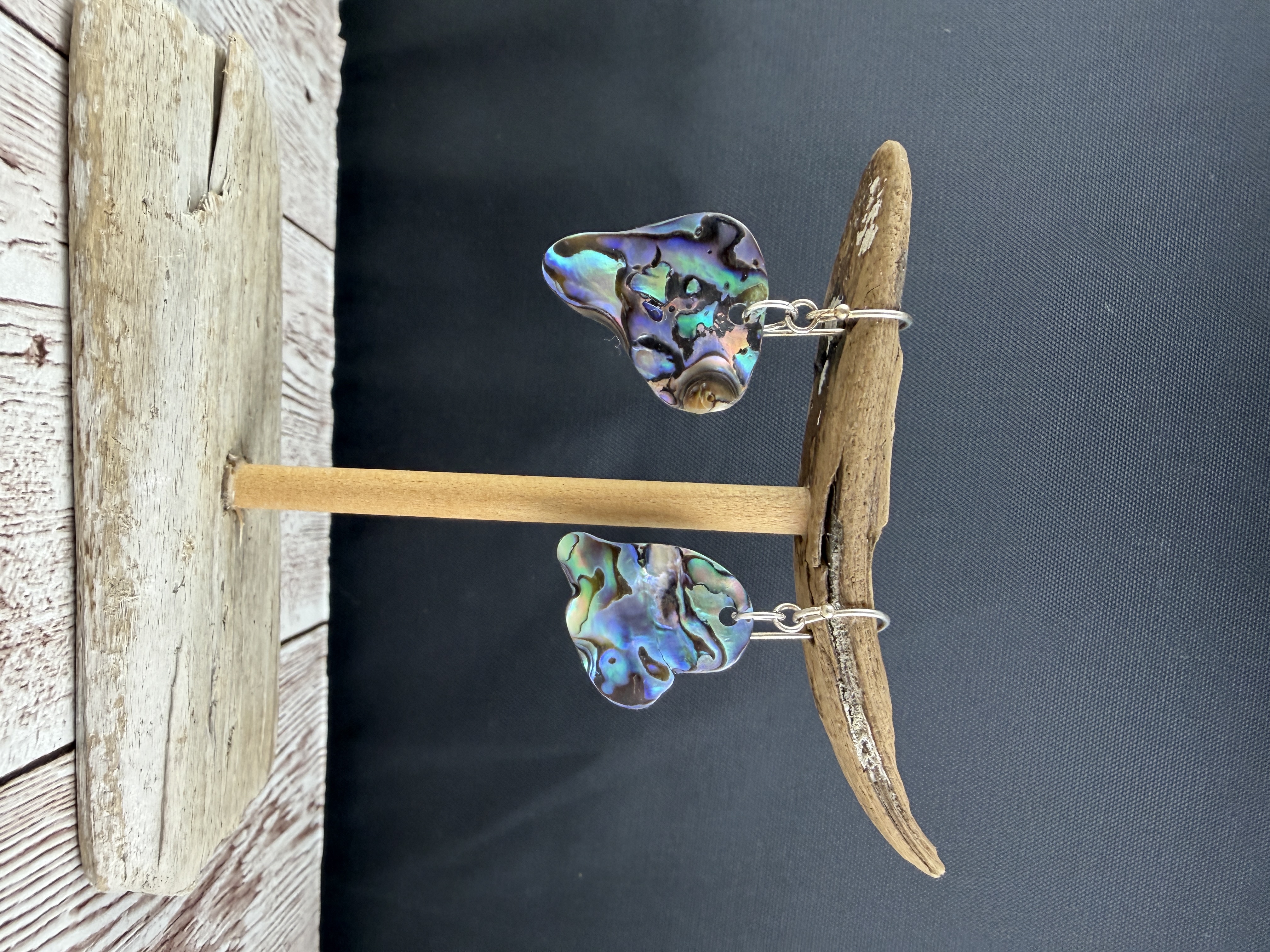 Sterling Silver Abalone Shell Earrings, Natural Paua Shell image 3