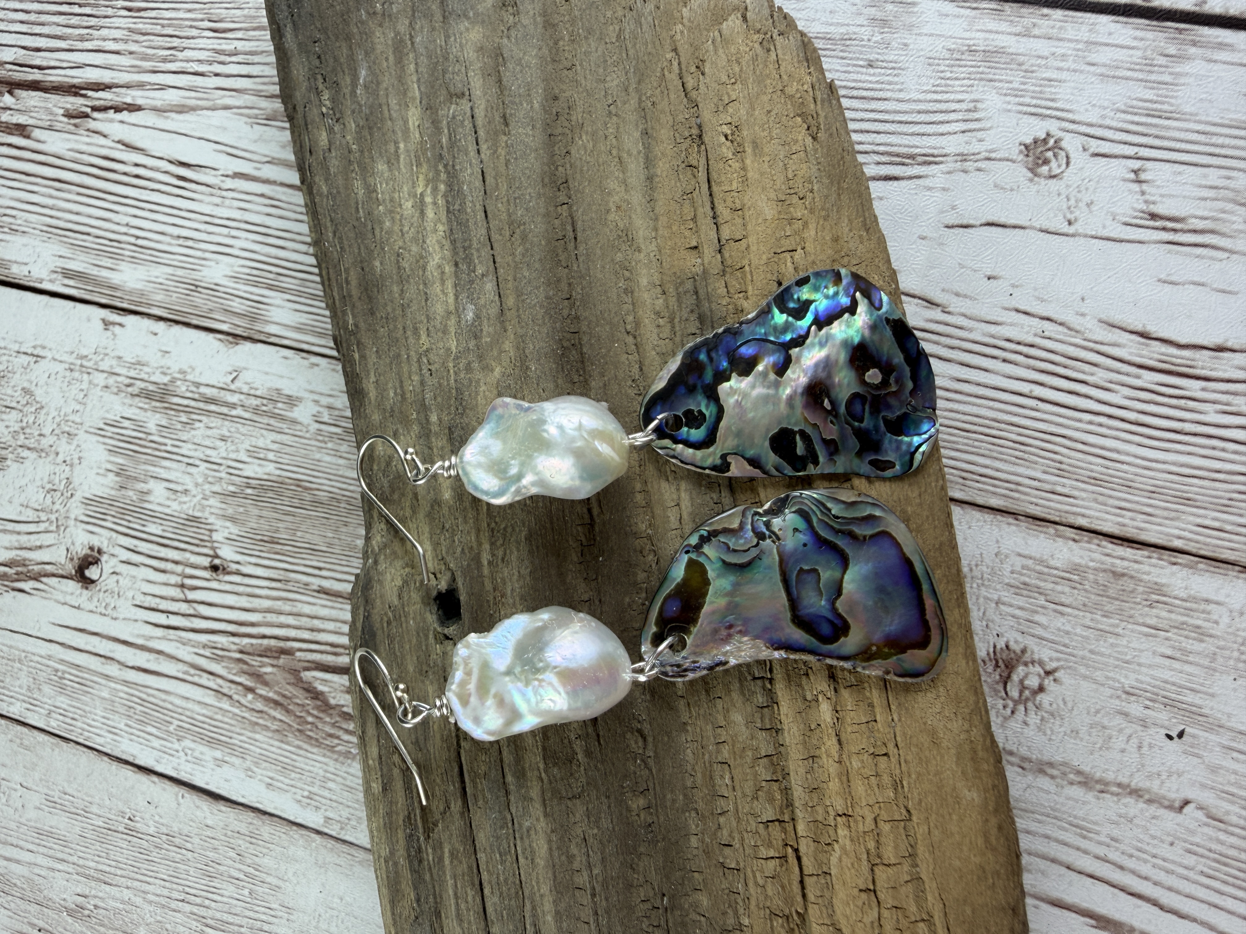 Abalone and Baroque Pearl Dangle Earrings  image 3