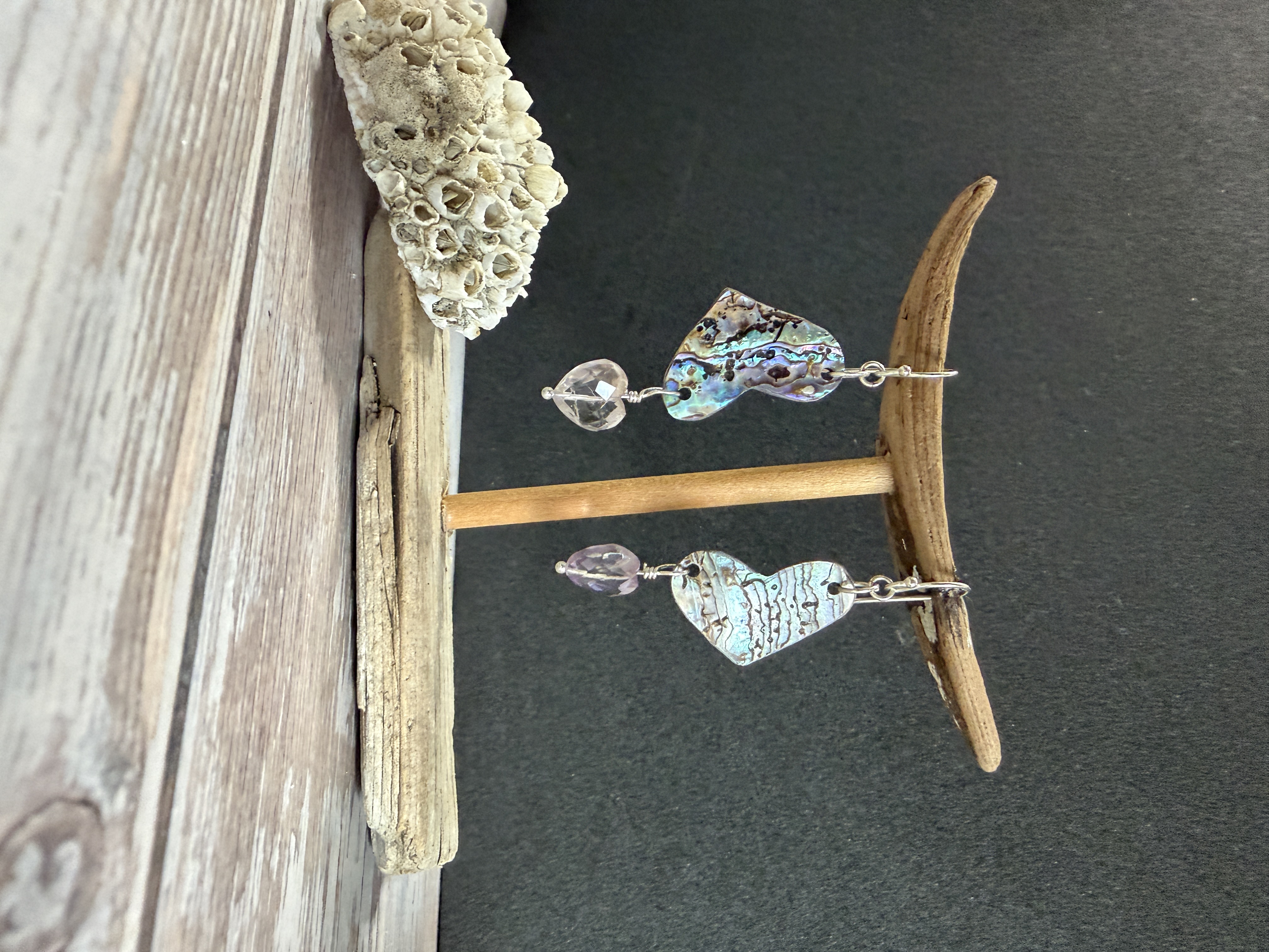 Abalone Heart Earrings with Ametrine image 5