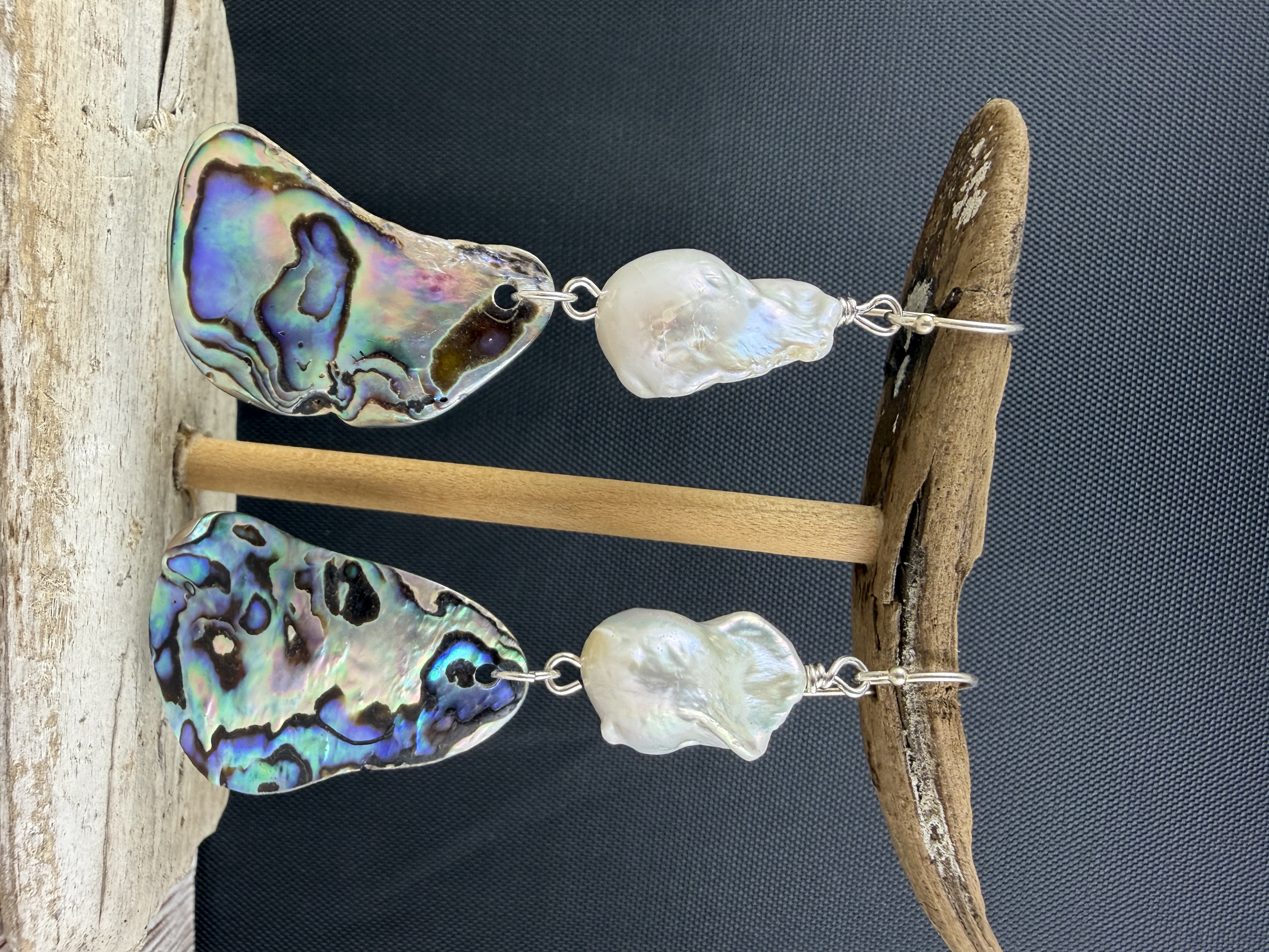 Abalone and Baroque Pearl Dangle Earrings  image 2