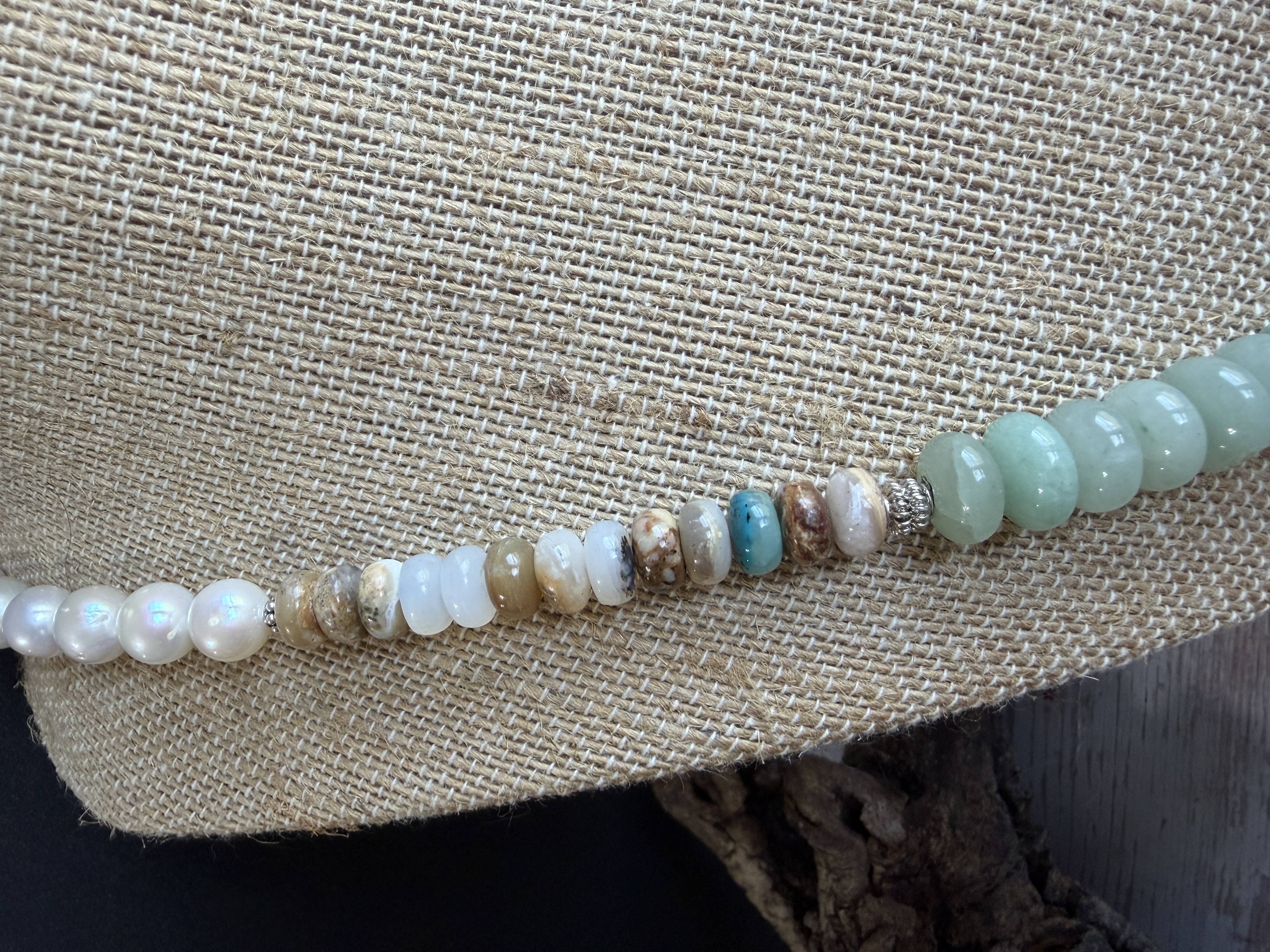 Aventurine, Opal and Pearl Necklace with Shell Pendant image 2