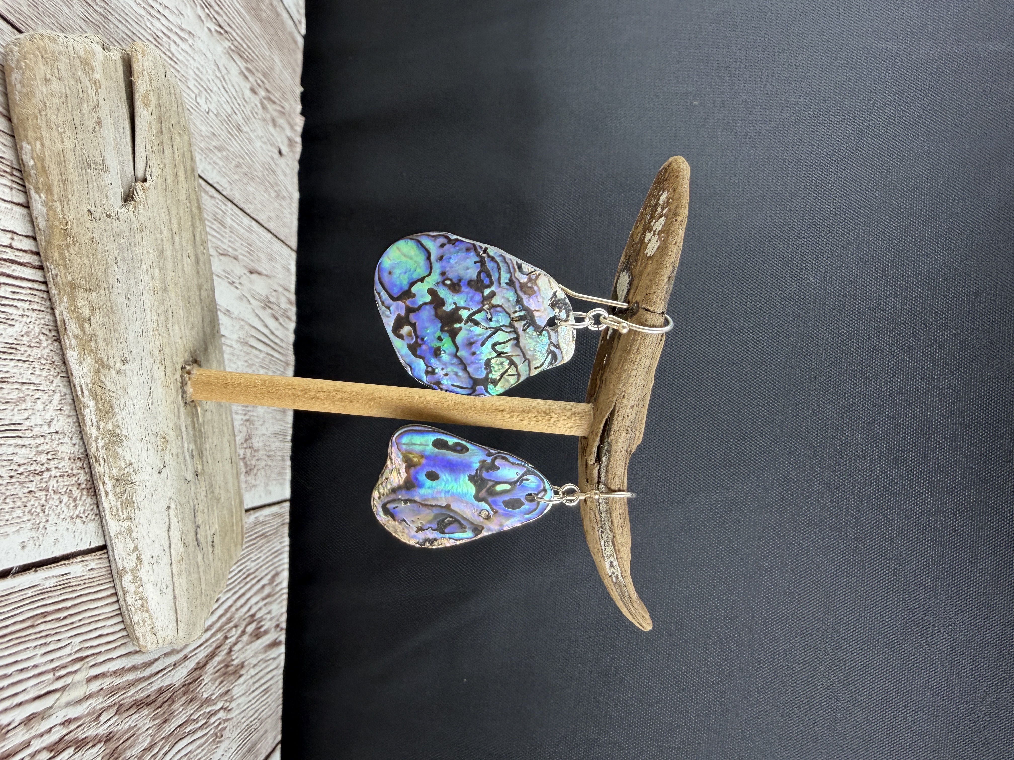Sterling Silver Abalone Shell Dangle Earrings, Natural Iridescent Paua — Handmade by Geena Dykes at Taylor And Caroline