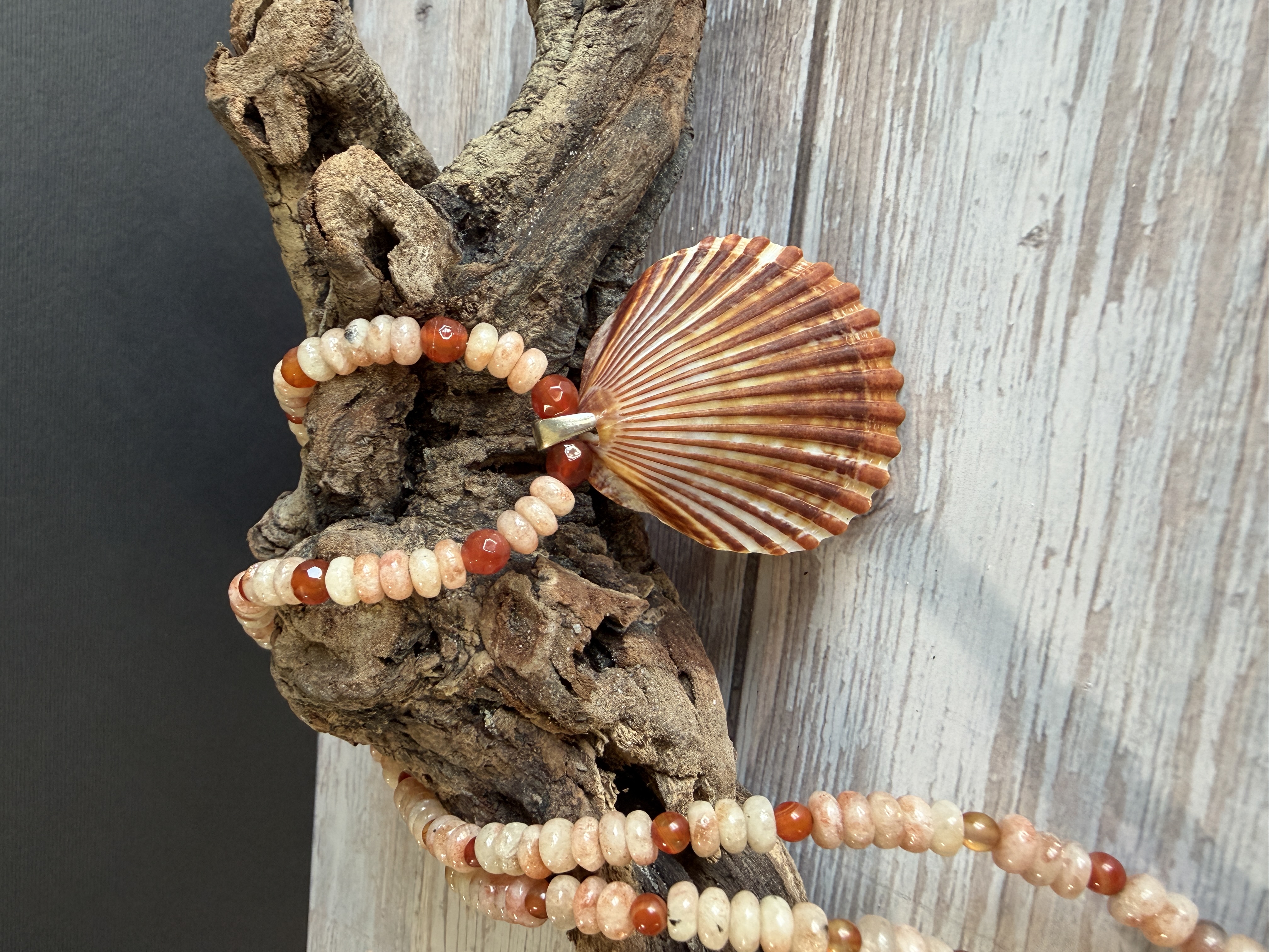 Sunstone and Carnelian Necklace with Shell Pendant image 5
