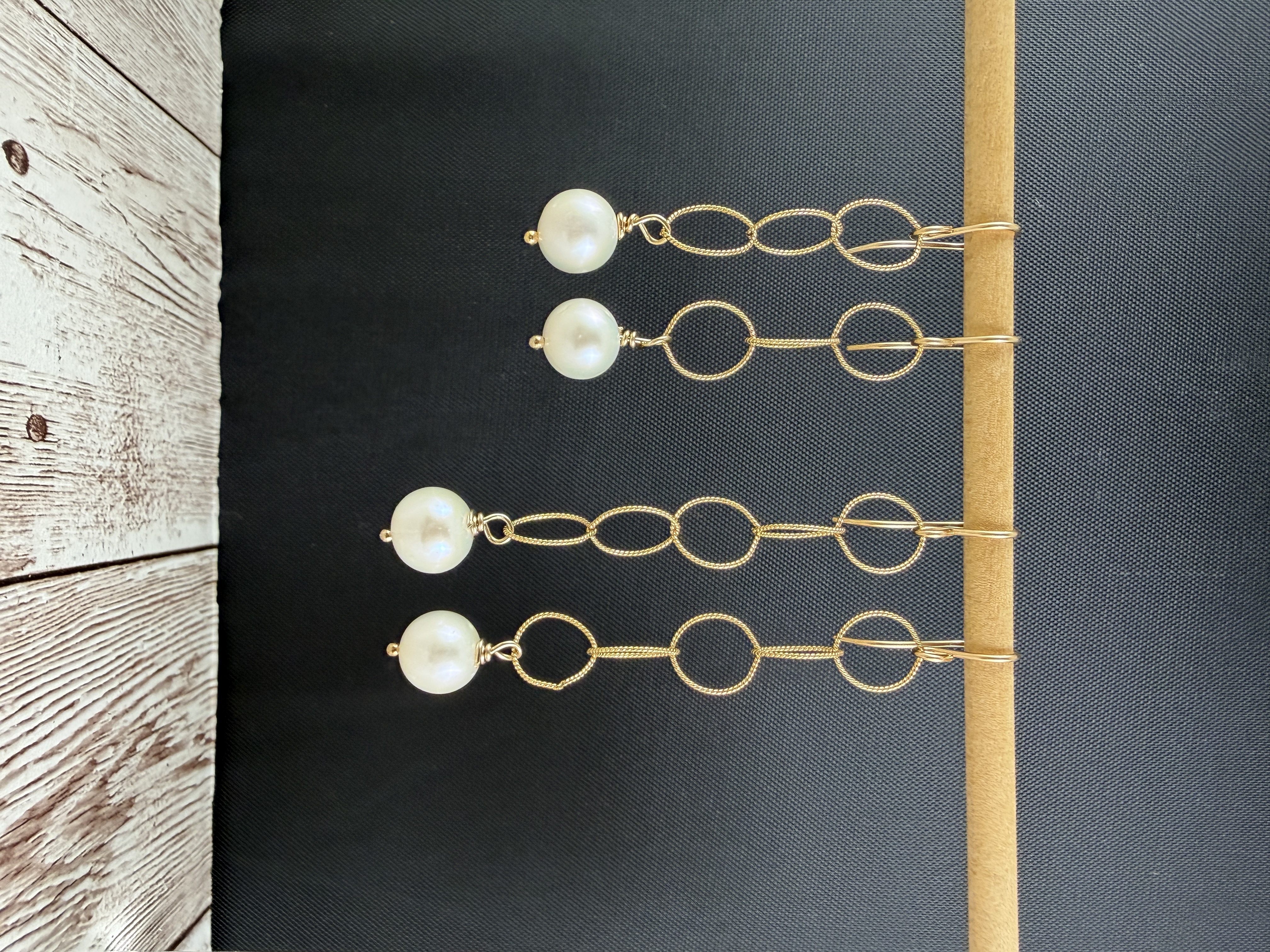 White Pearl Gold Filled Dangle Earrings image 2