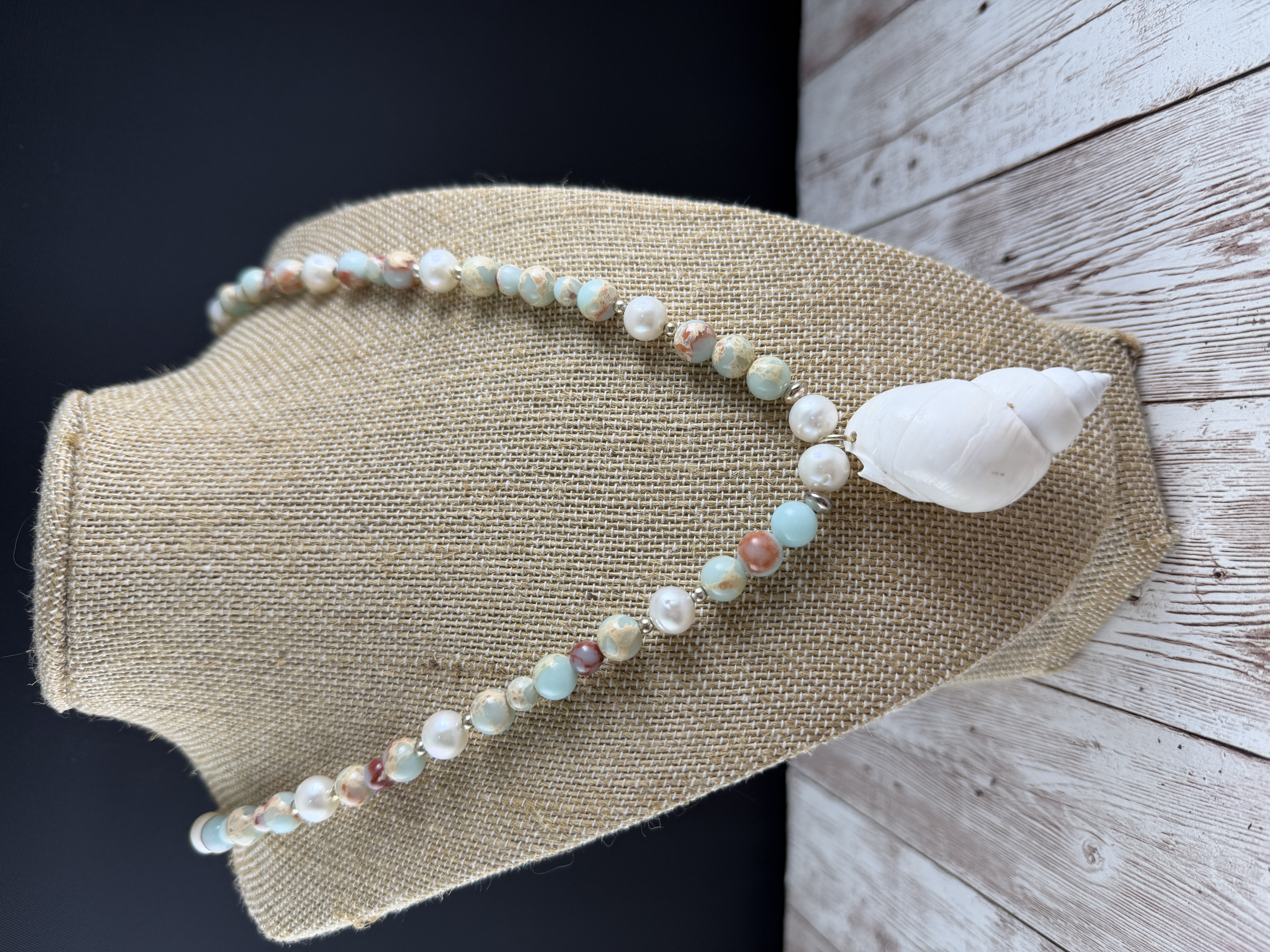 Aqua Terra Jasper and Pearl Necklace with Shell Pendant image 4