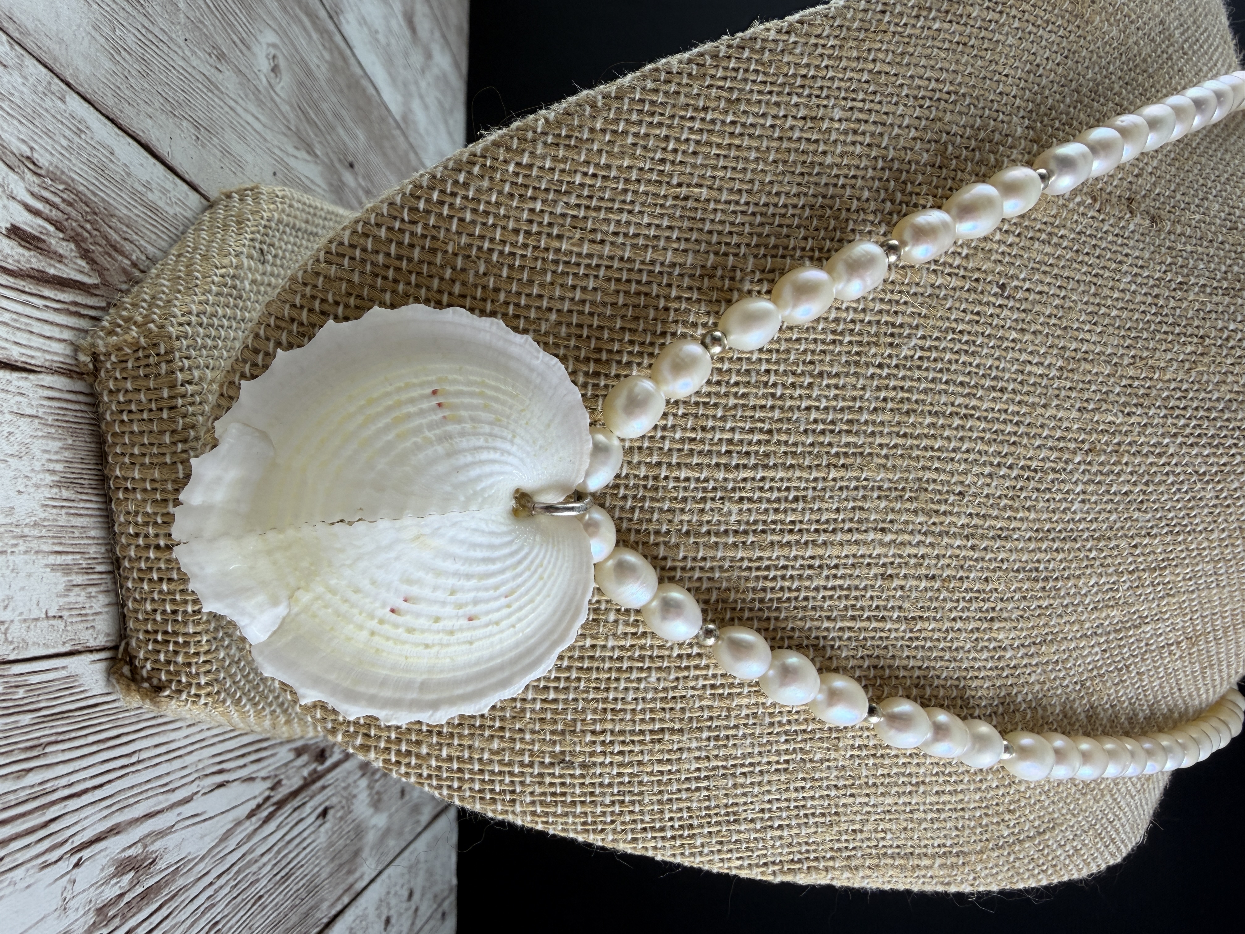 Pearl Necklace with Heart Shell Pendant image 2