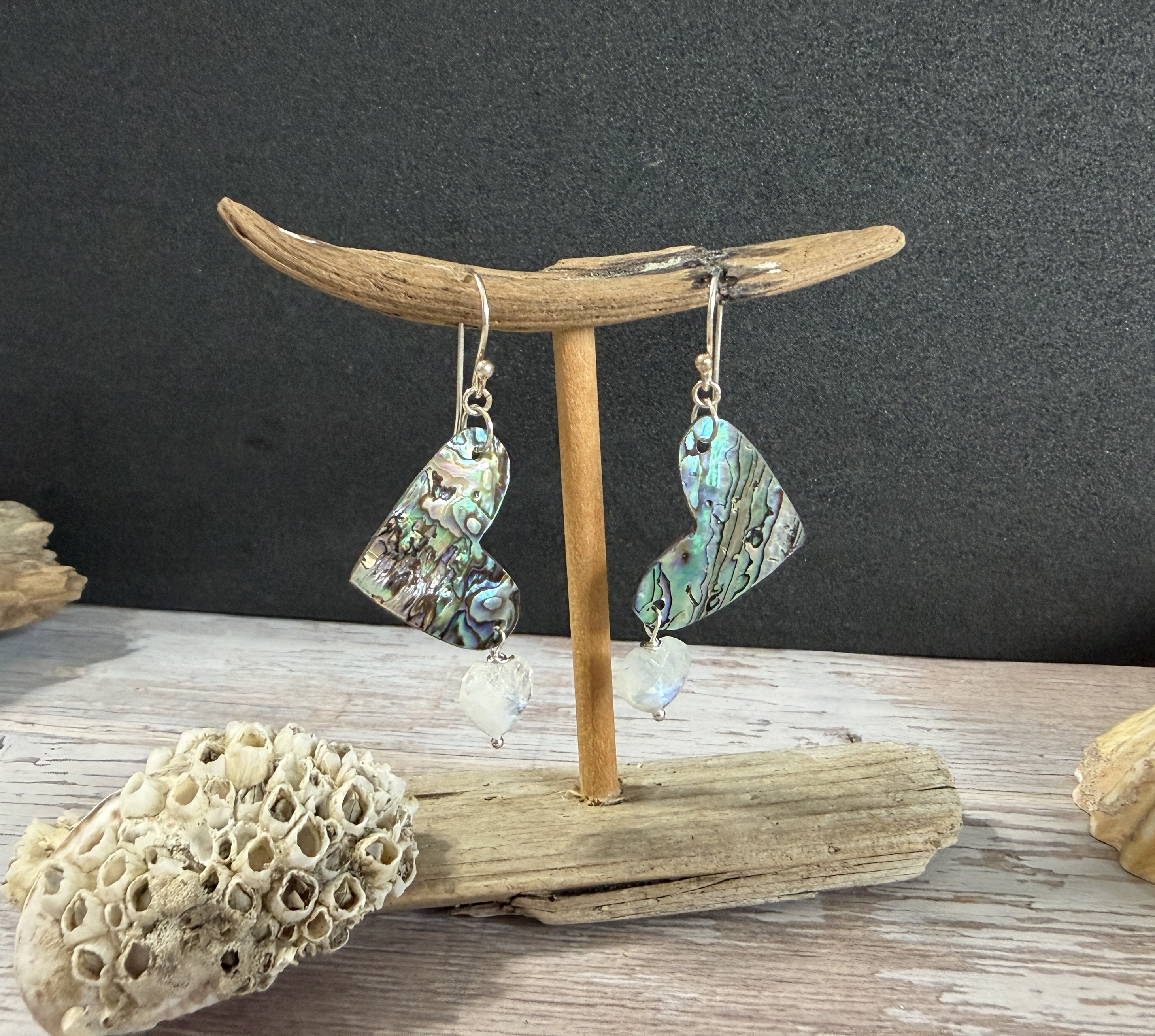 Abalone Heart Earrings with Moonstone image 6