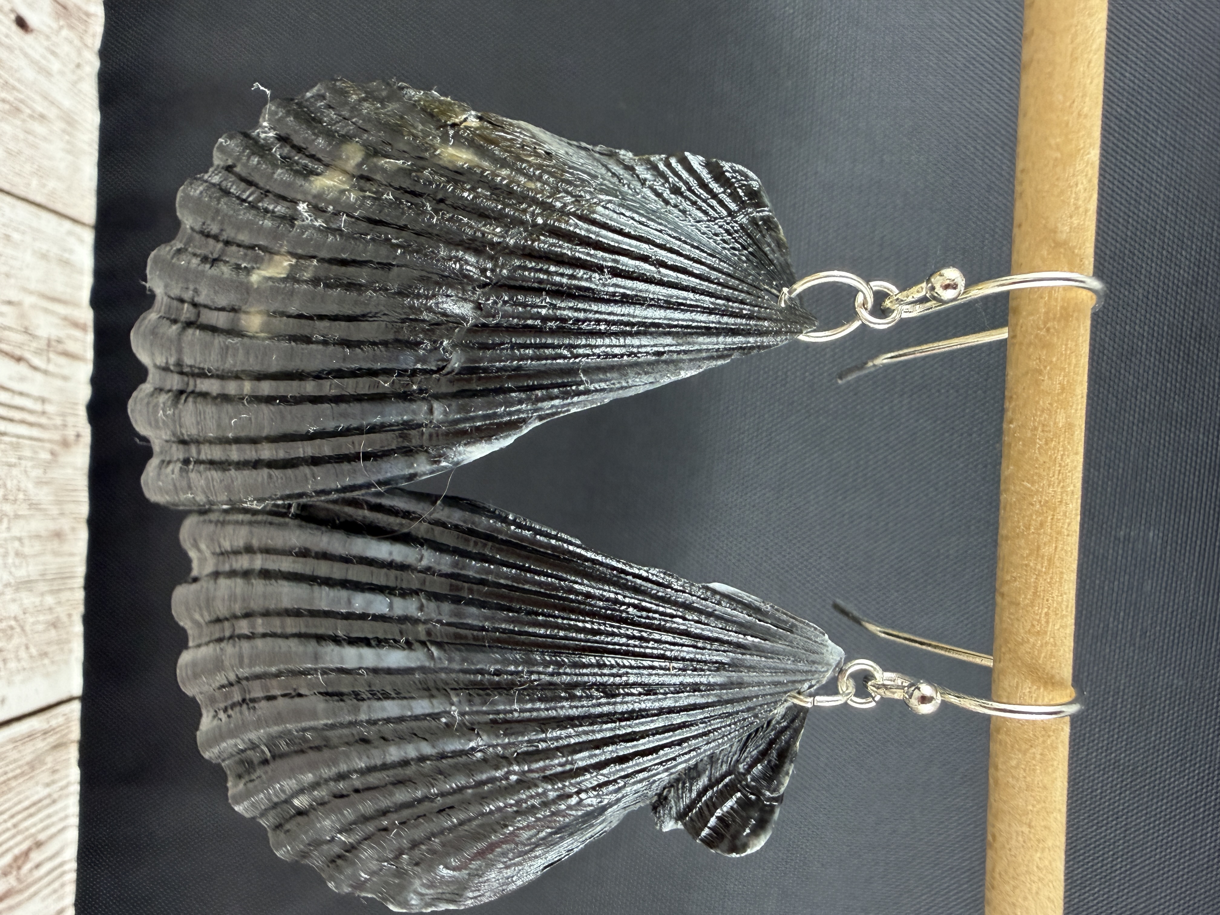 Dark Half Shell Dangle Earrings, Sterling Silver Hooks image 2