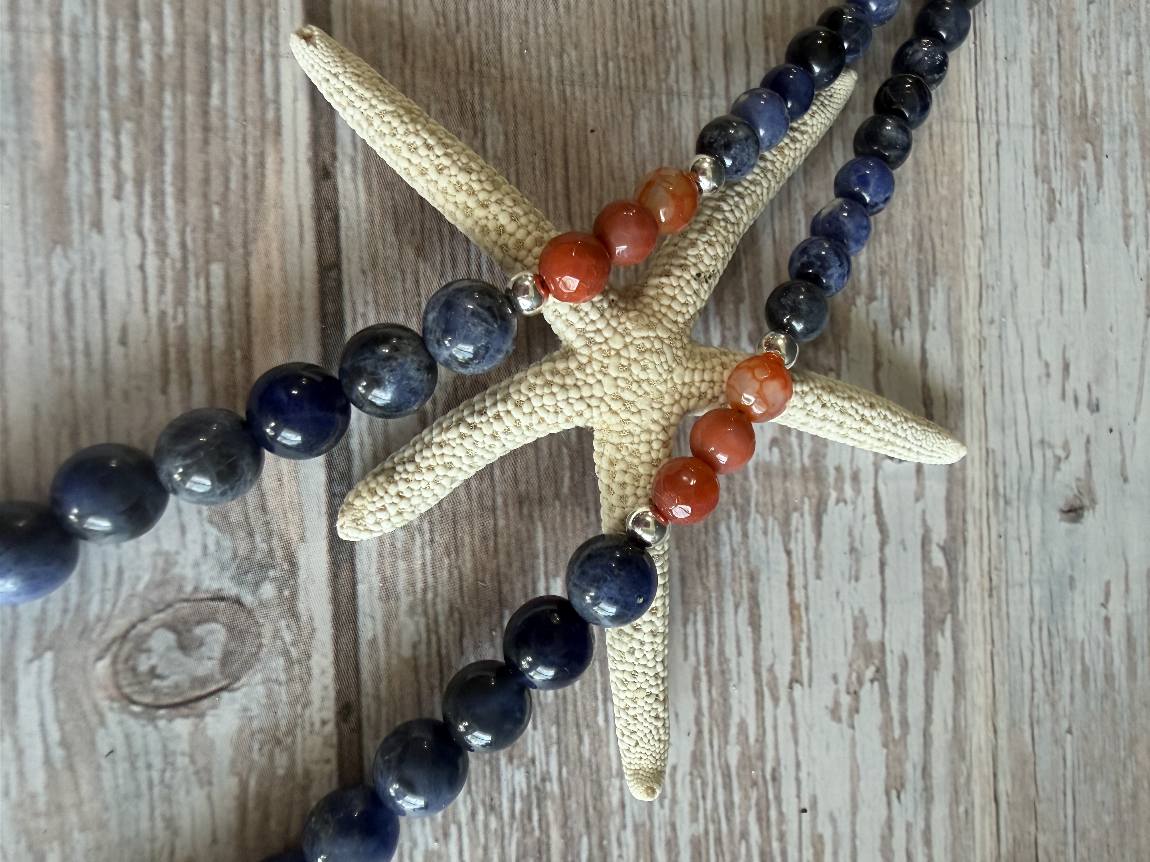 Sodalite and Carnelian Necklace with Shell Pendant image 4