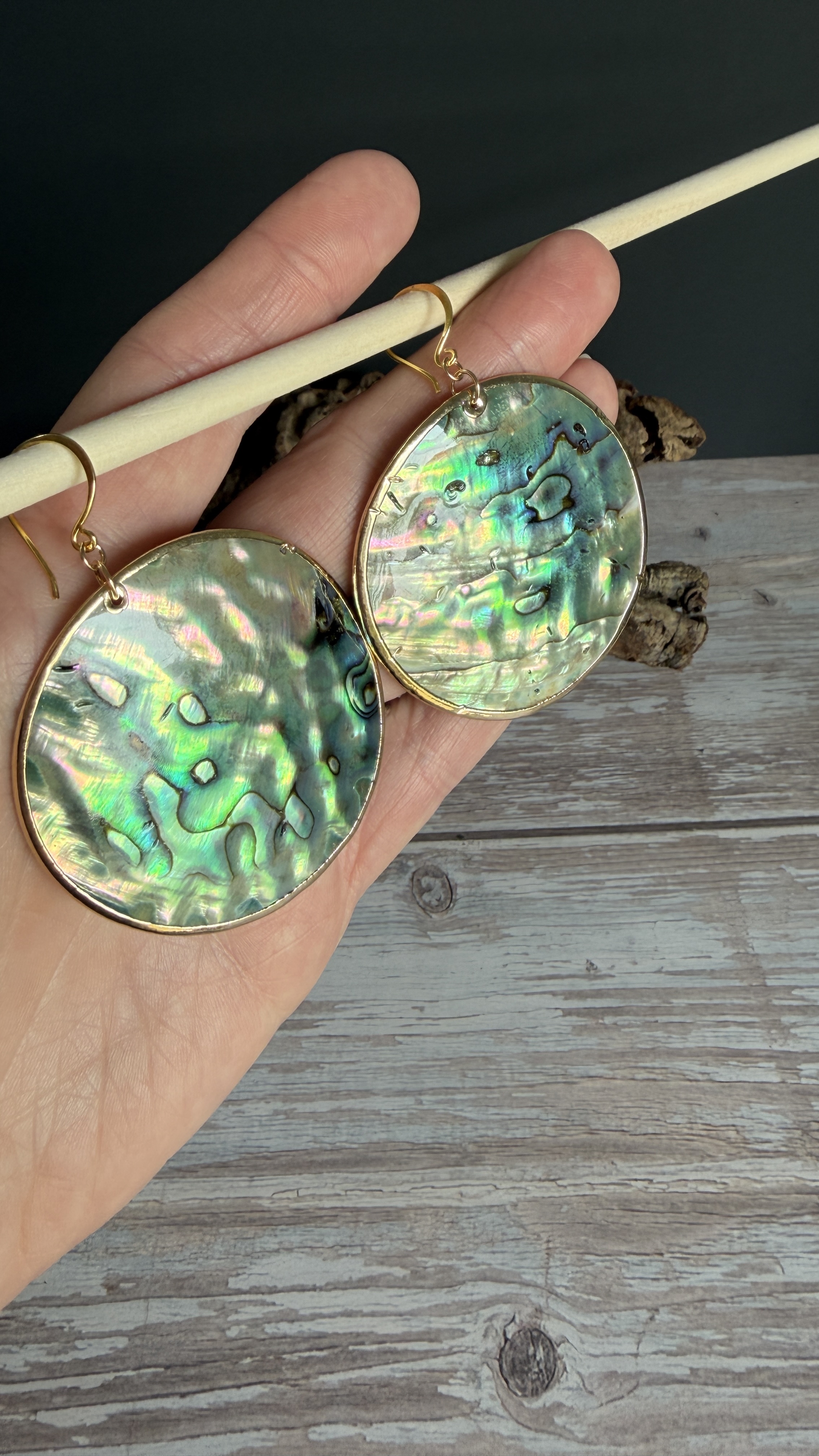 Large Gold Rimmed Abalone Earrings No. 1 image 4