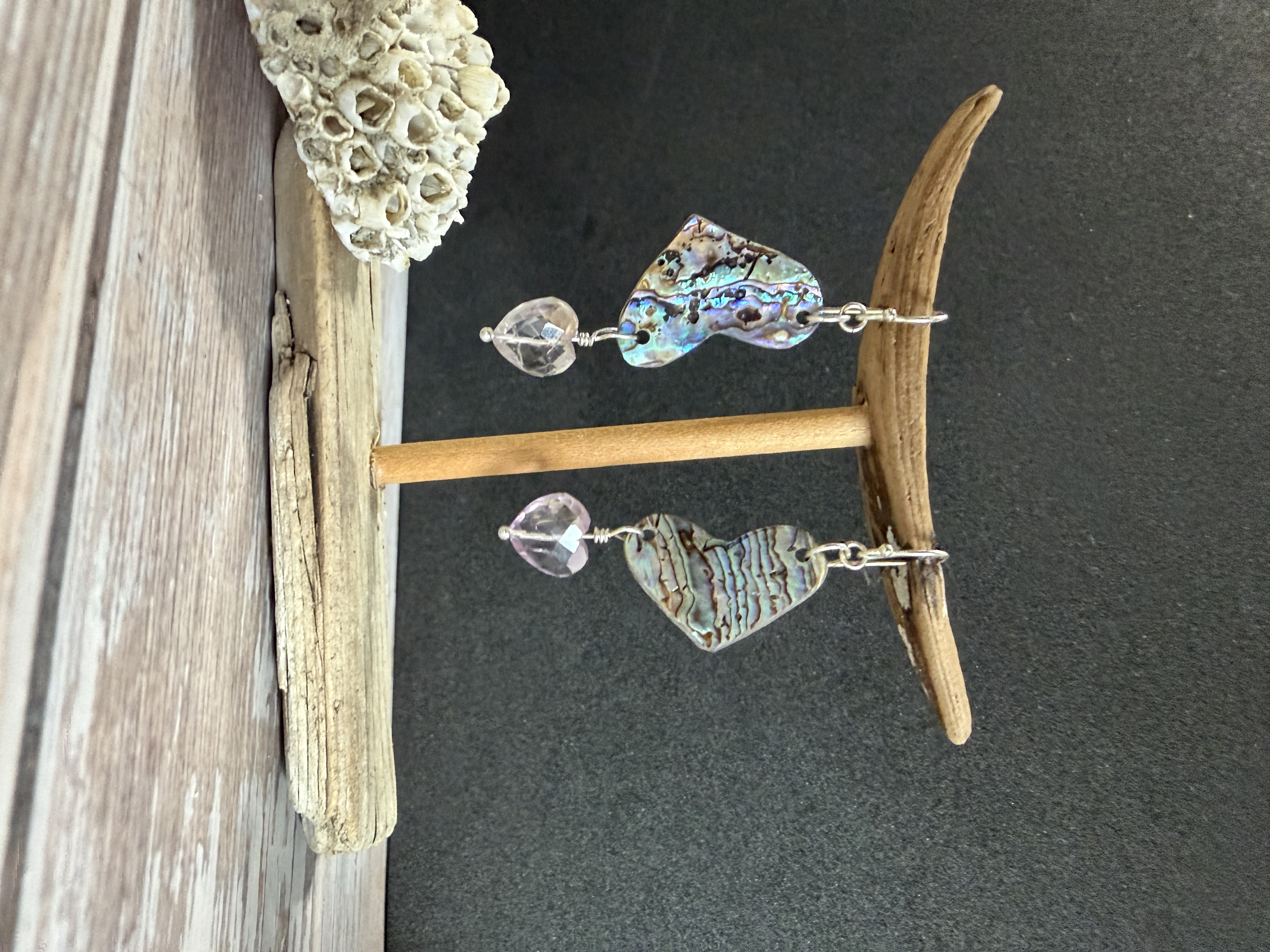 Abalone Heart Earrings with Ametrine