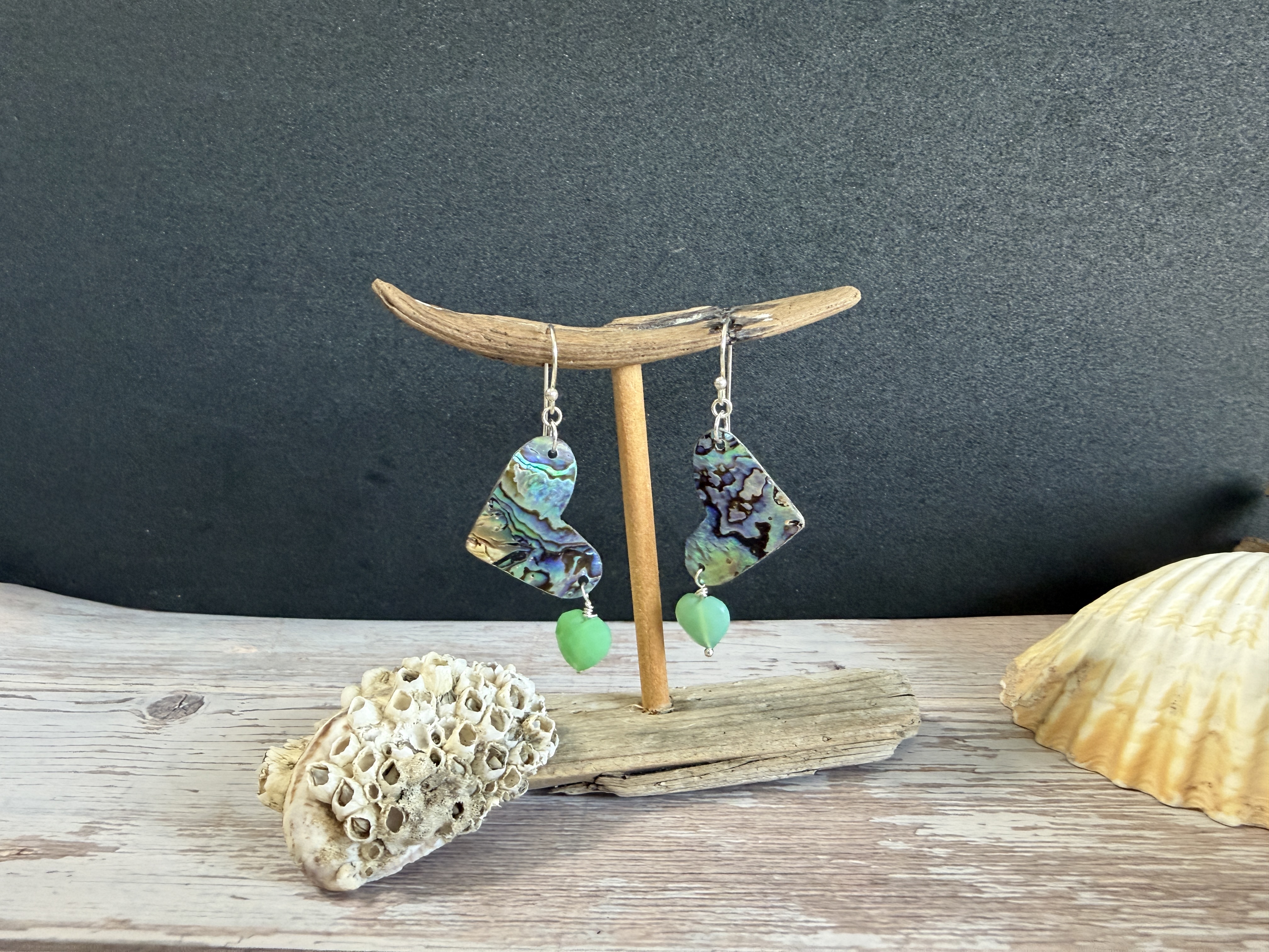 Abalone Heart Earrings with Chrysoprase  image 6