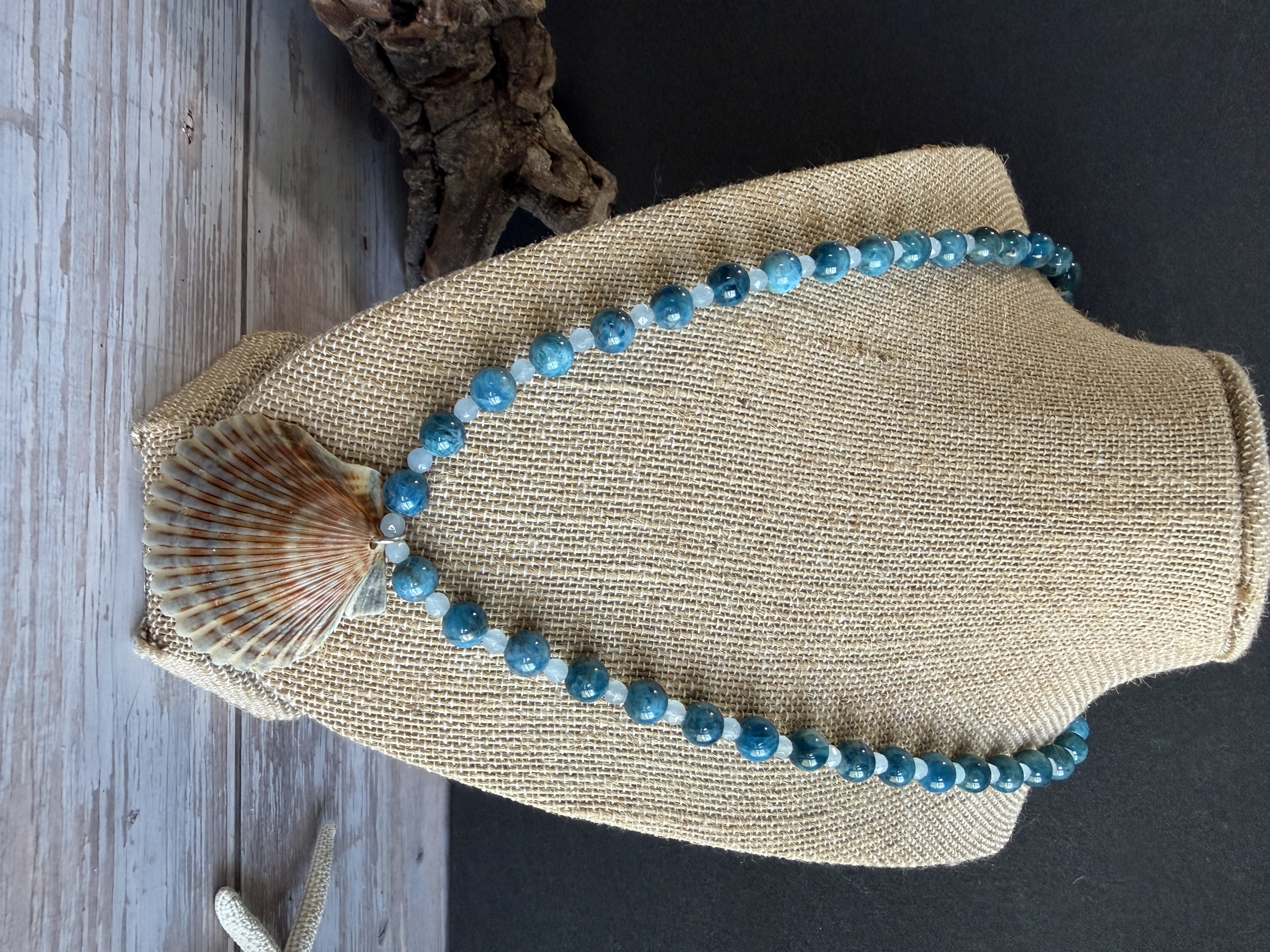 Apatite and Agate Necklace with Shell Pendant image 2