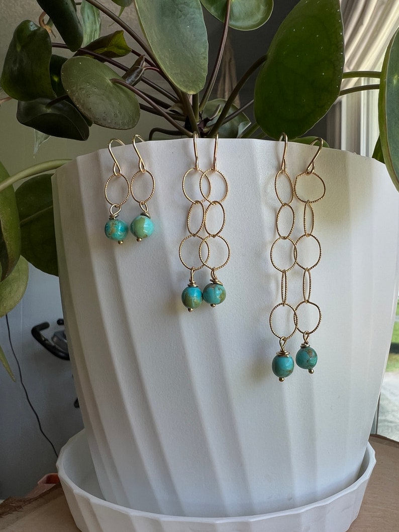 Kingman Turquoise Dangle Earrings – 14K Gold Filled — Handmade by Geena Dykes at Taylor And Caroline