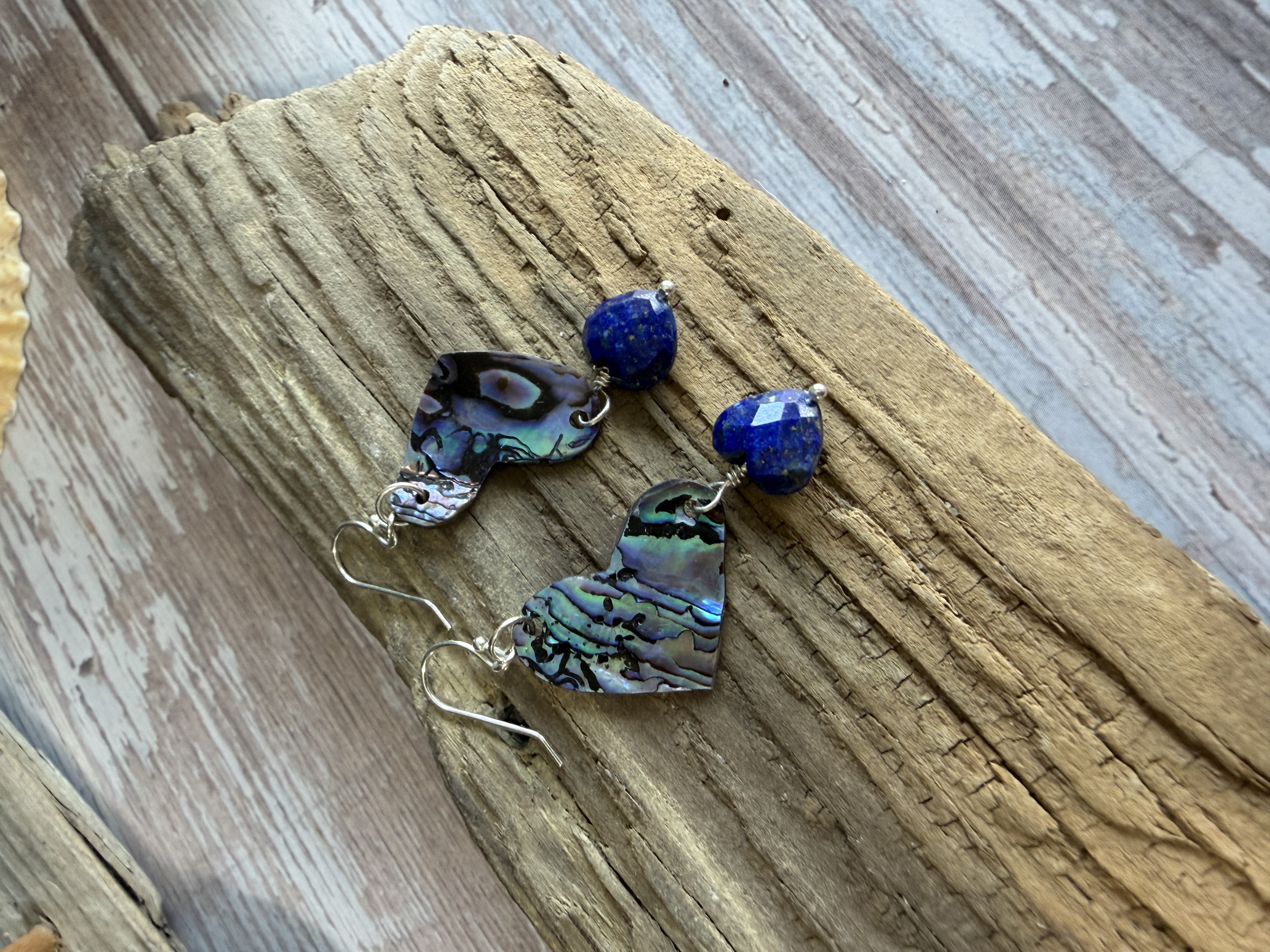 Abalone Heart Earrings with Lapis Lazuli image 4