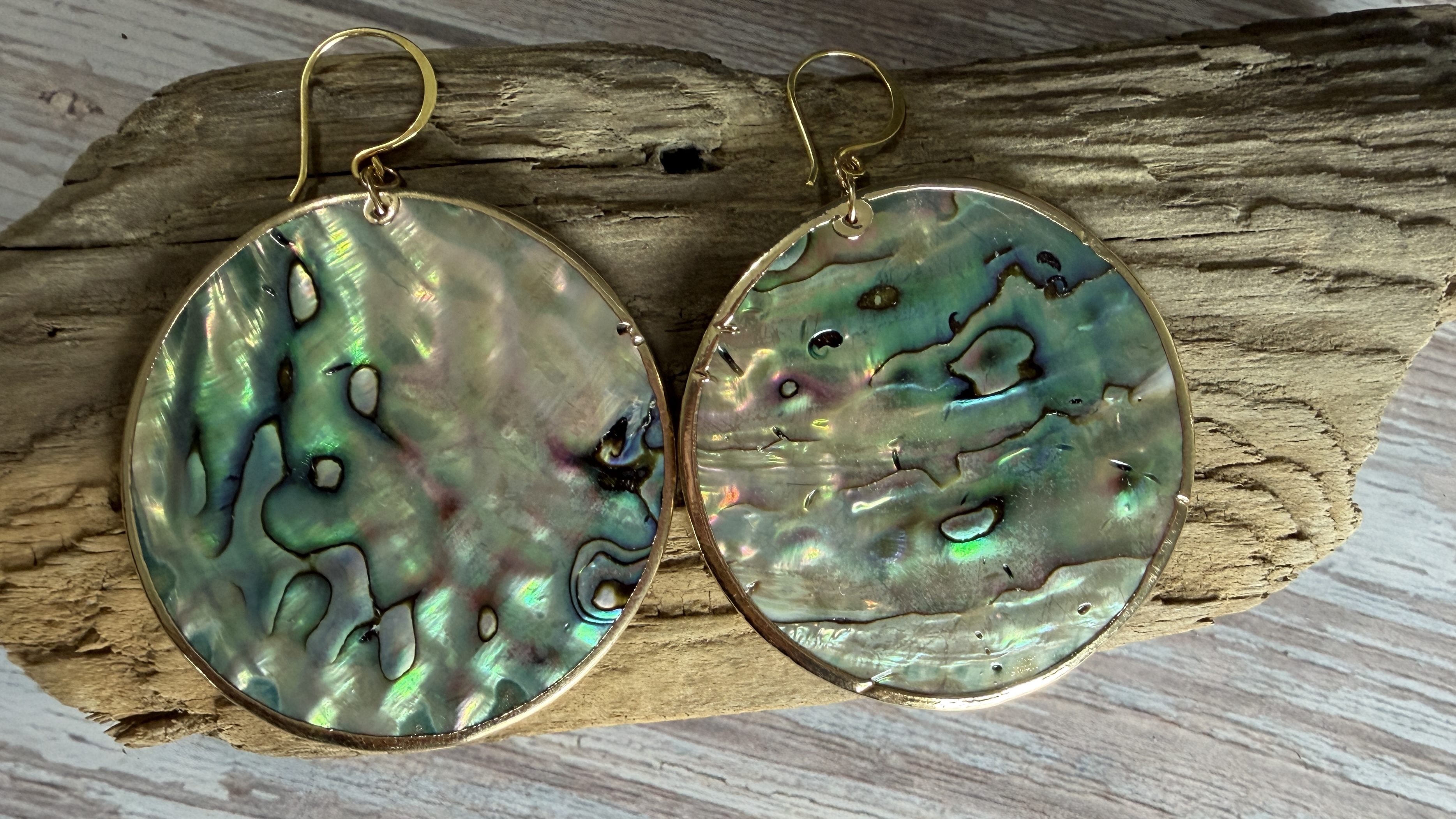 Large Gold Rimmed Abalone Earrings No. 1 image 6