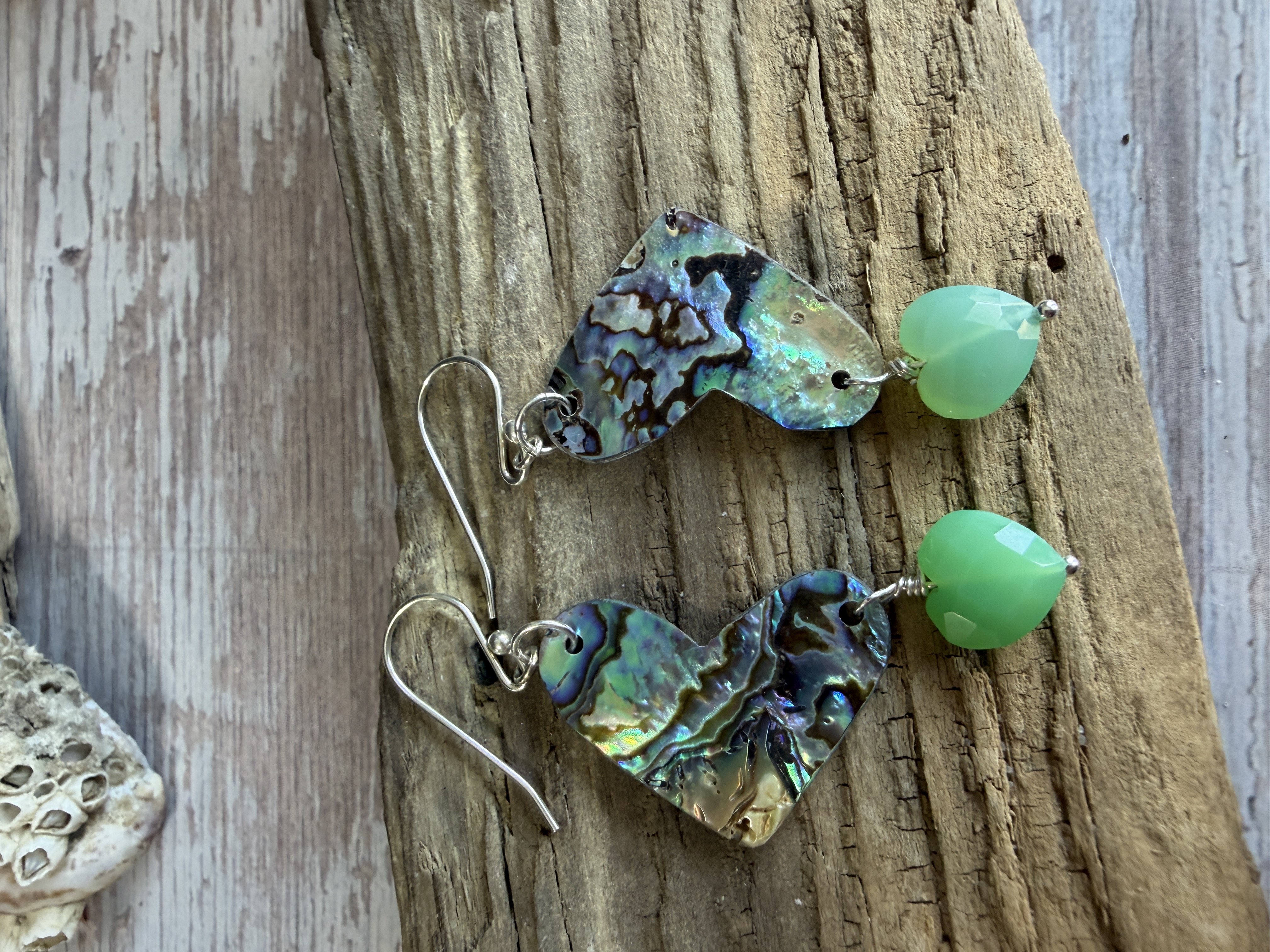 Abalone Heart Earrings with Chrysoprase  image 5
