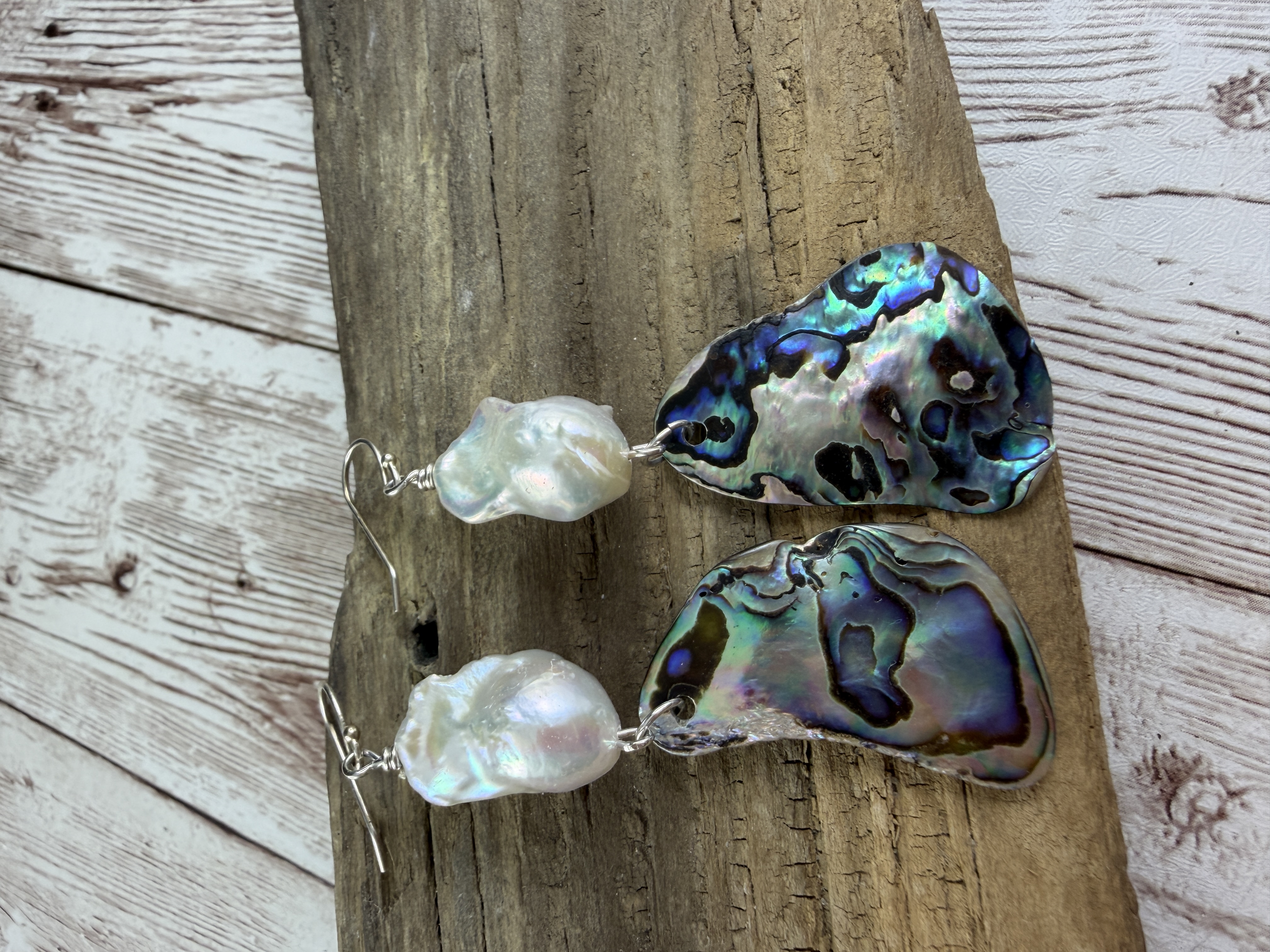 Abalone and Baroque Pearl Dangle Earrings  image 4