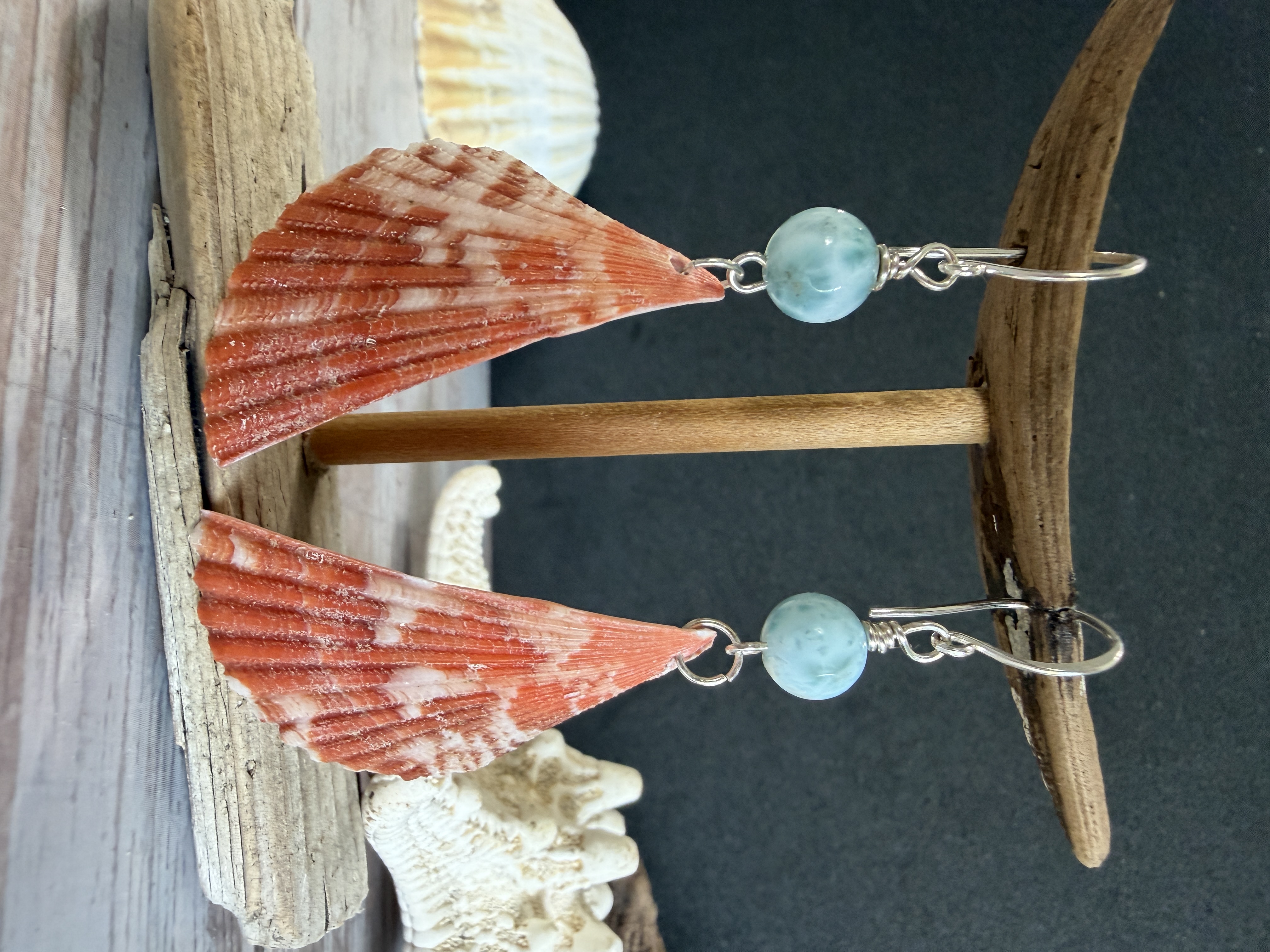 Half Shell Earrings with Larimar image 2