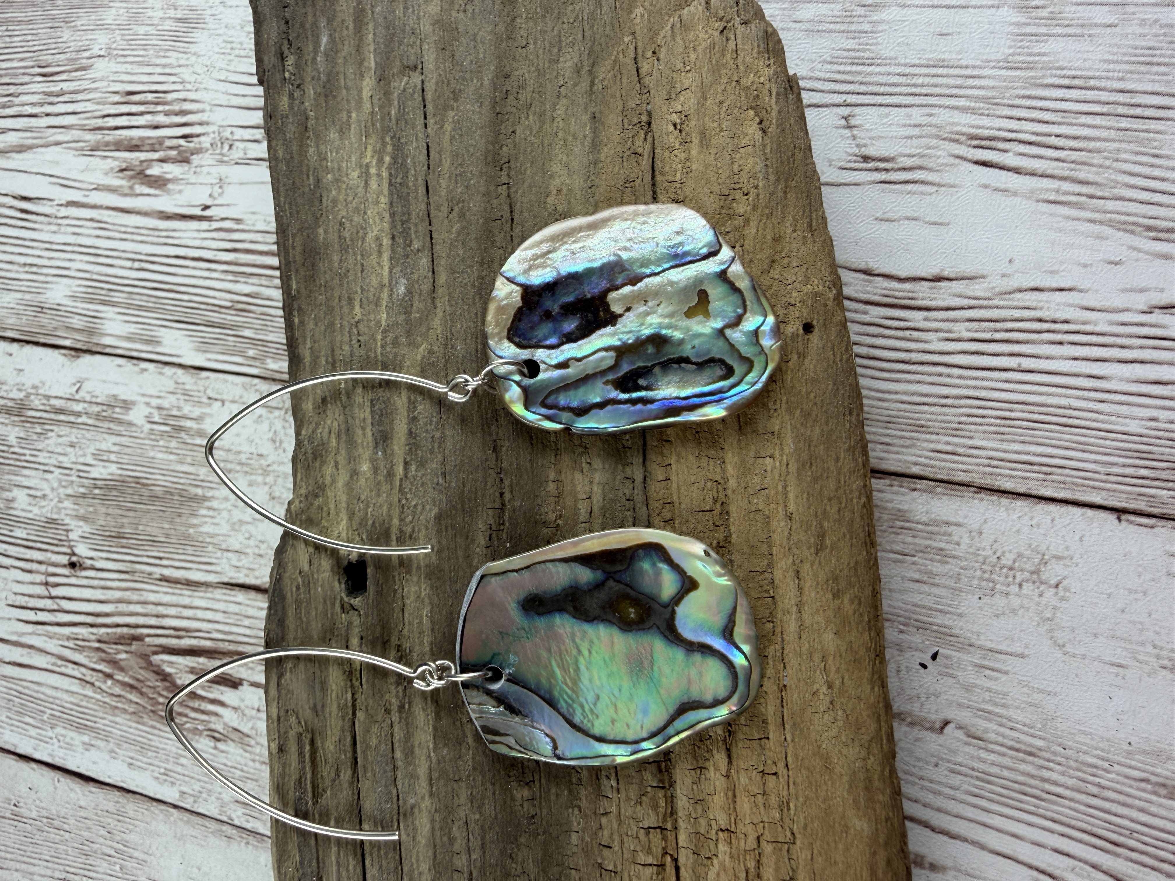 Natural Abalone Shell Dangle Earrings, Sterling Silver image 4