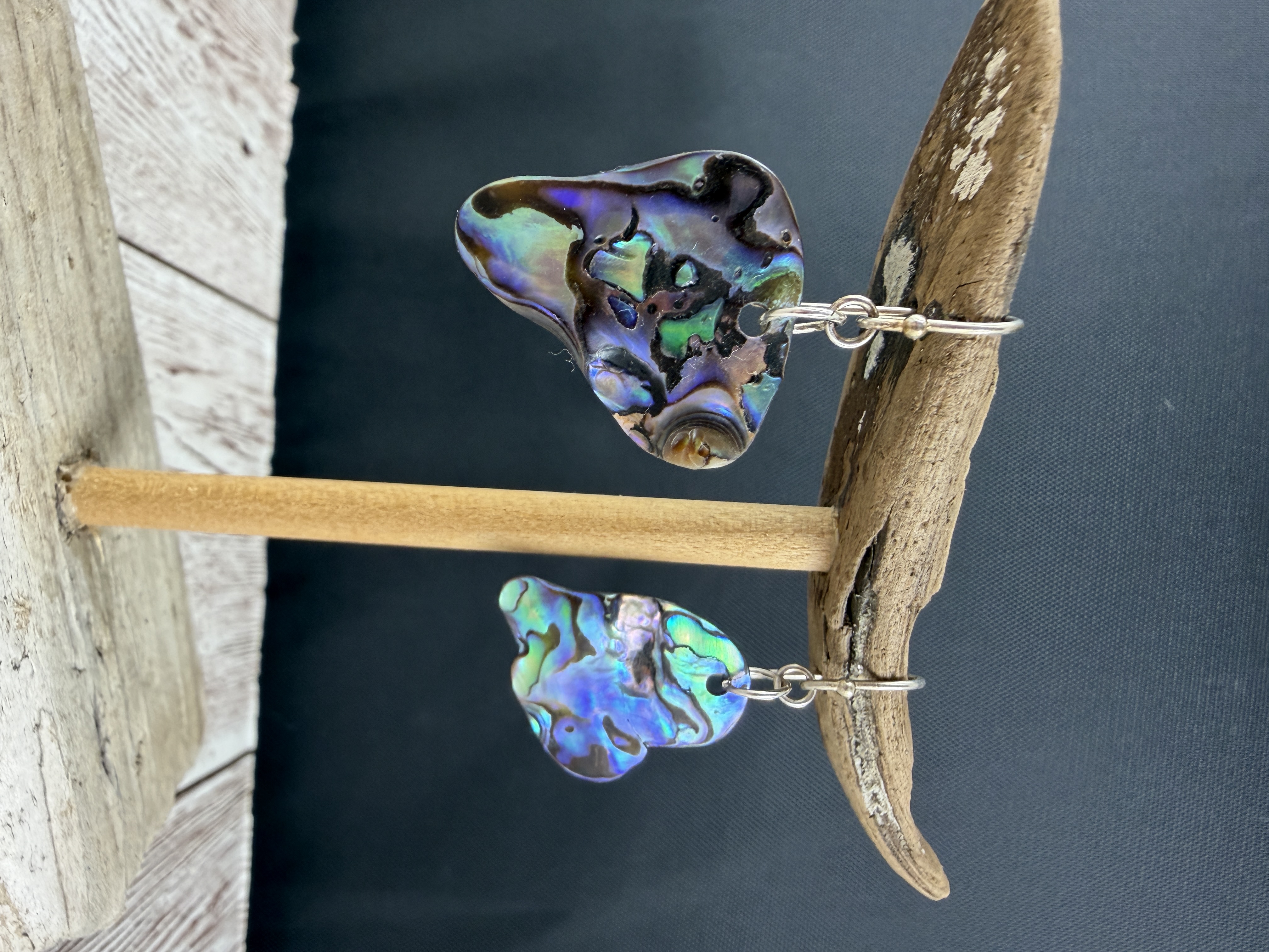 Sterling Silver Abalone Shell Earrings, Natural Paua Shell image 2