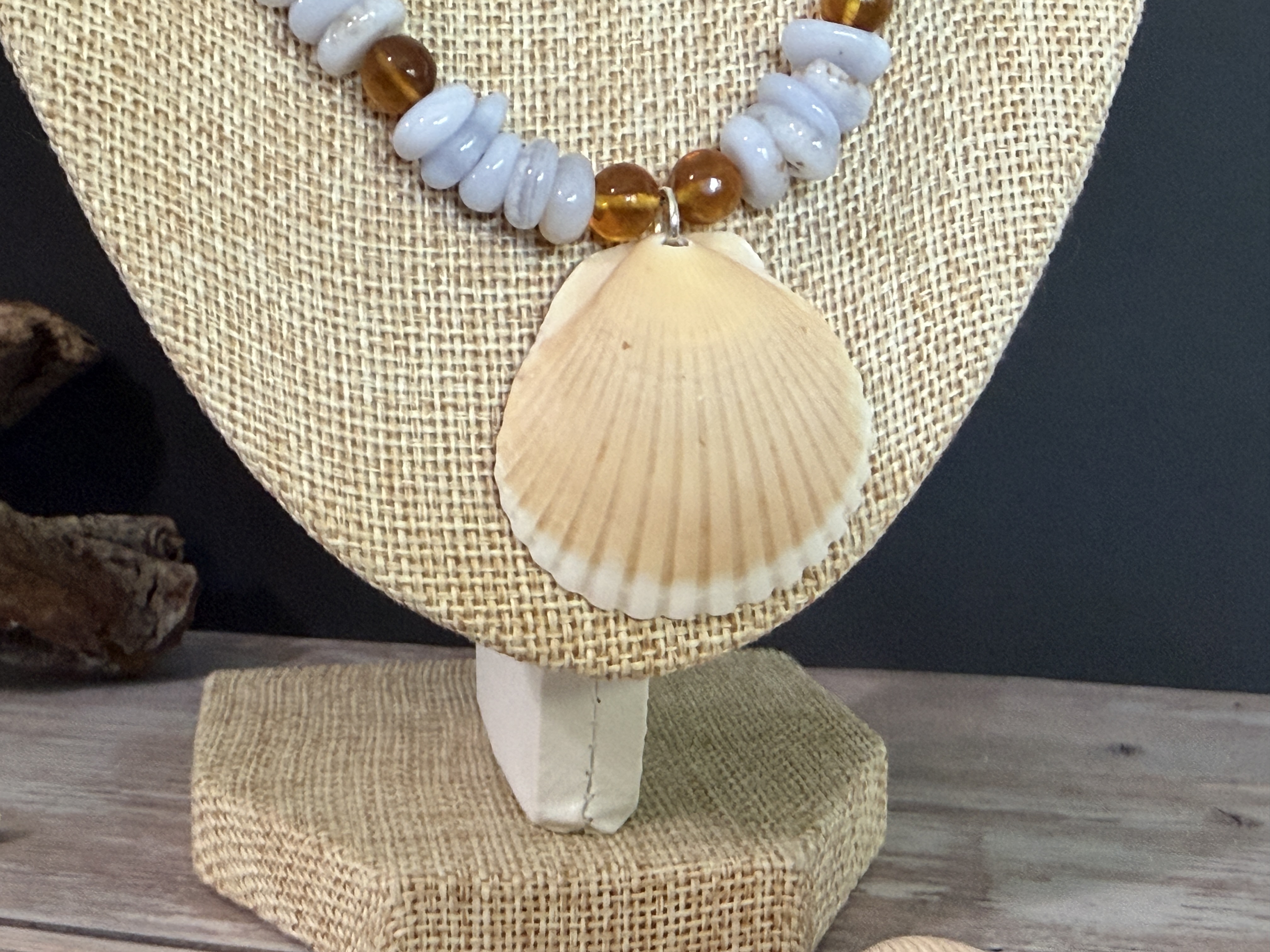 Blue Lace Agate, Amber and Pearl Necklace image 4