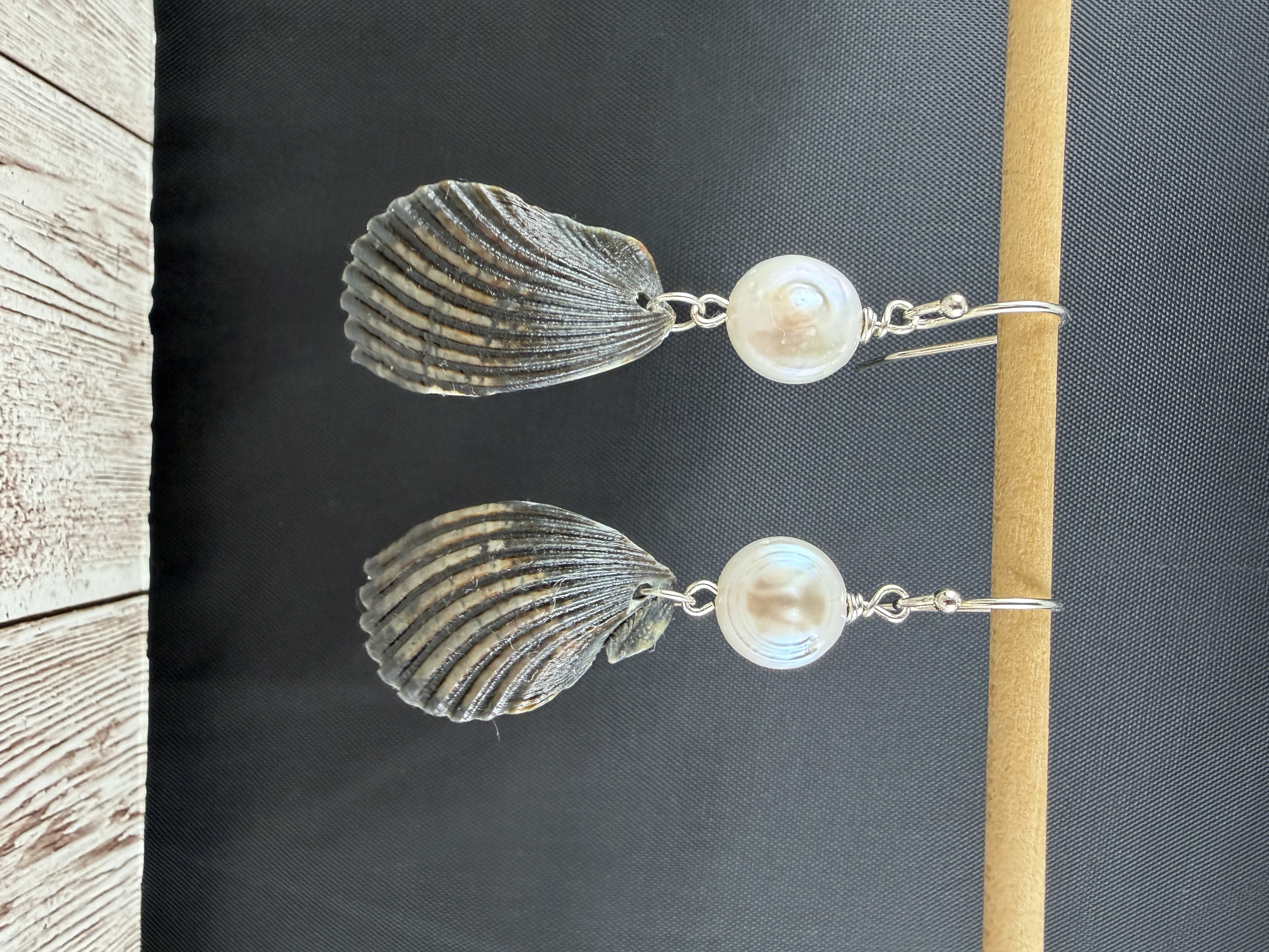 Half Shell Earrings with Coin Pearls No. 1 — Handmade by Geena Dykes at Taylor And Caroline