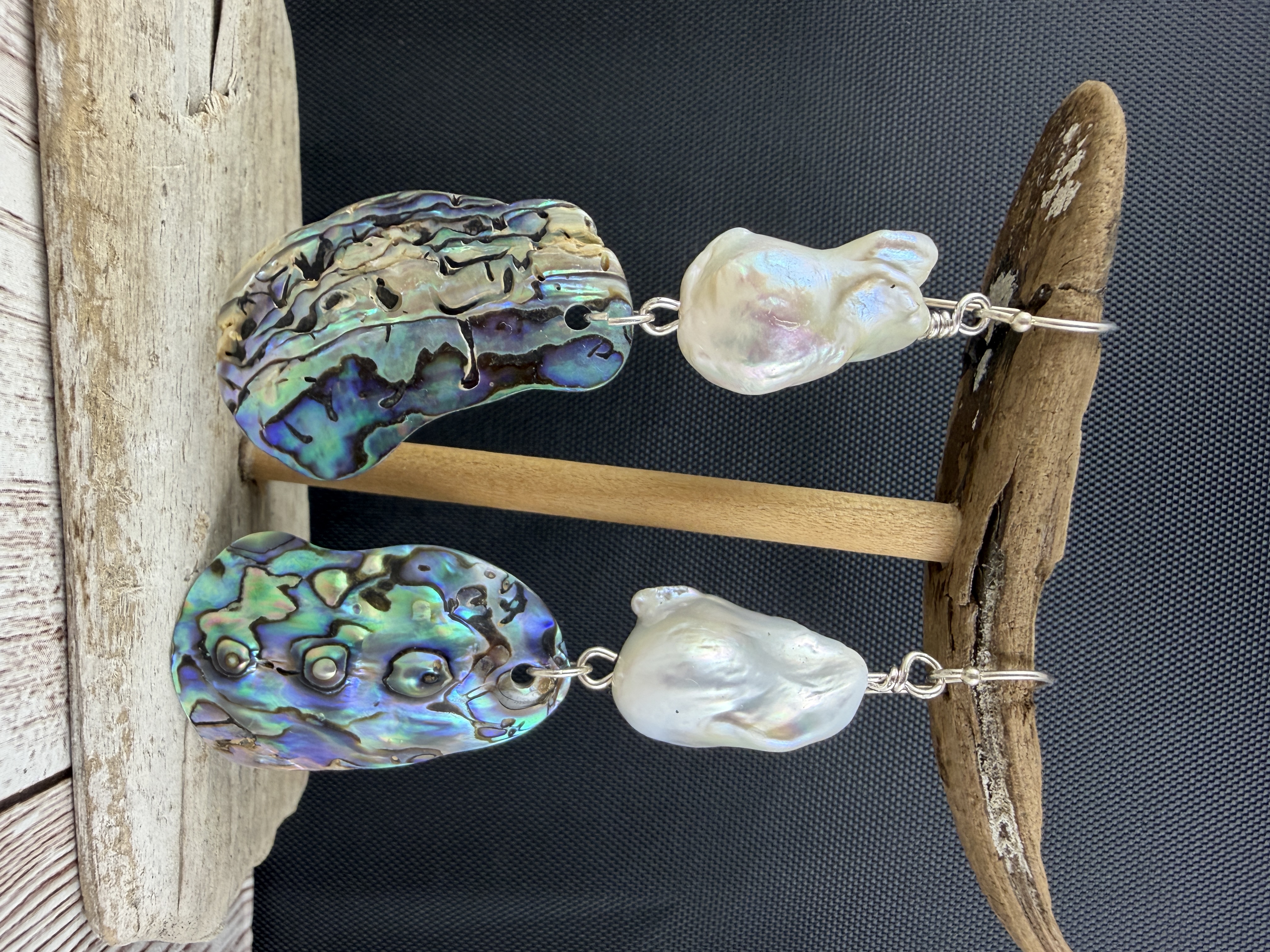 Abalone & Baroque Pearl Sterling Silver Earrings: Coastal Glam image 2