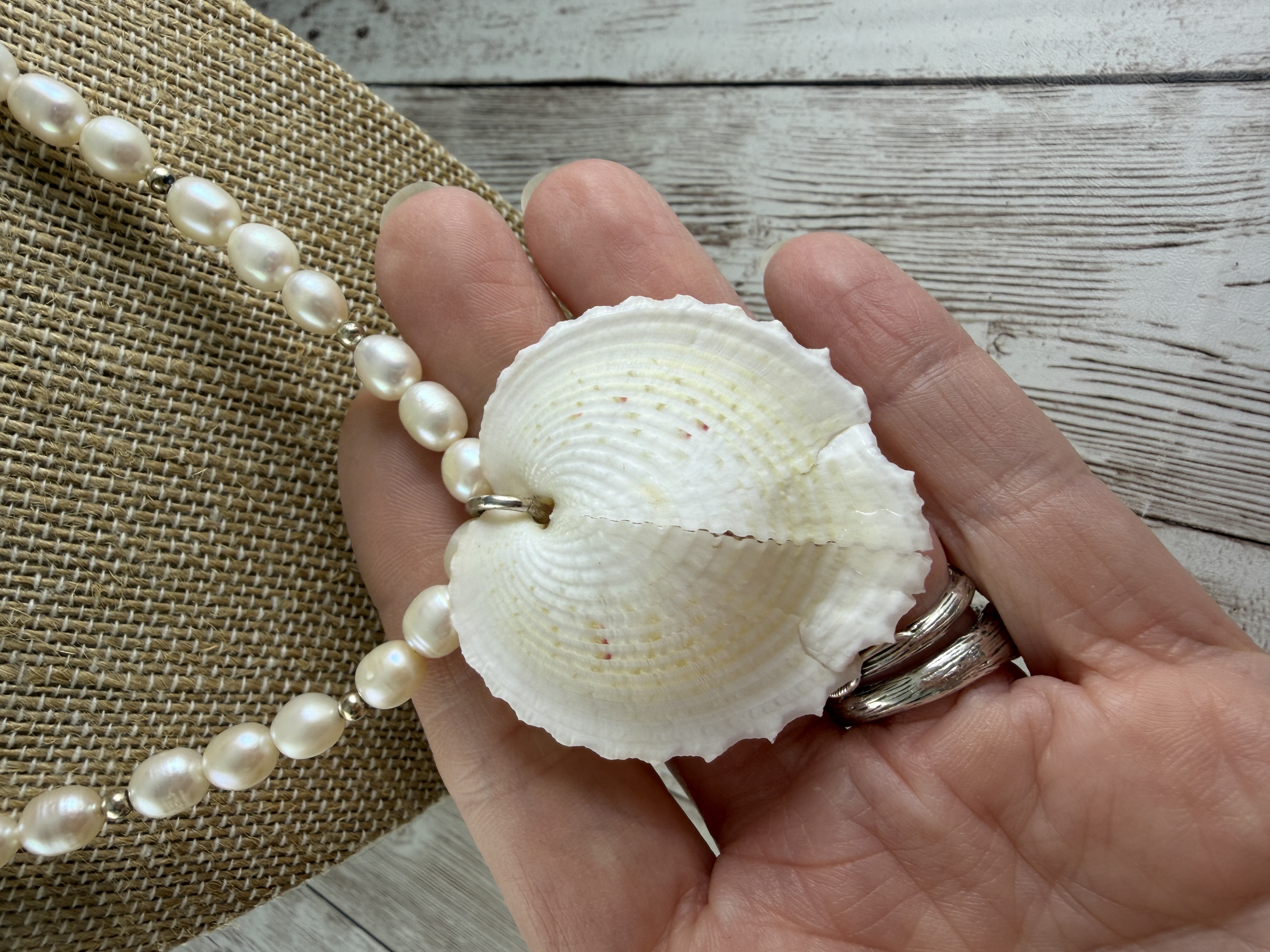 Pearl Necklace with Heart Shell Pendant image 3