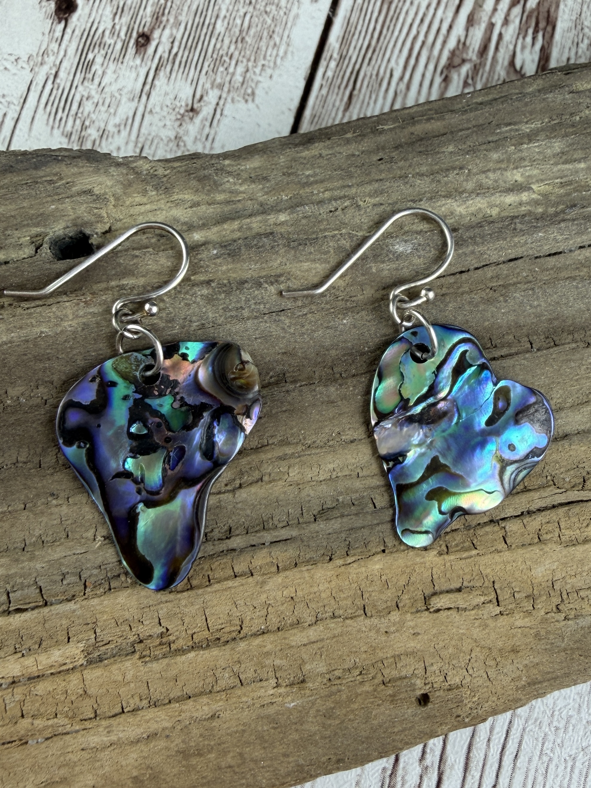 Sterling Silver Abalone Shell Earrings, Natural Paua Shell image 4