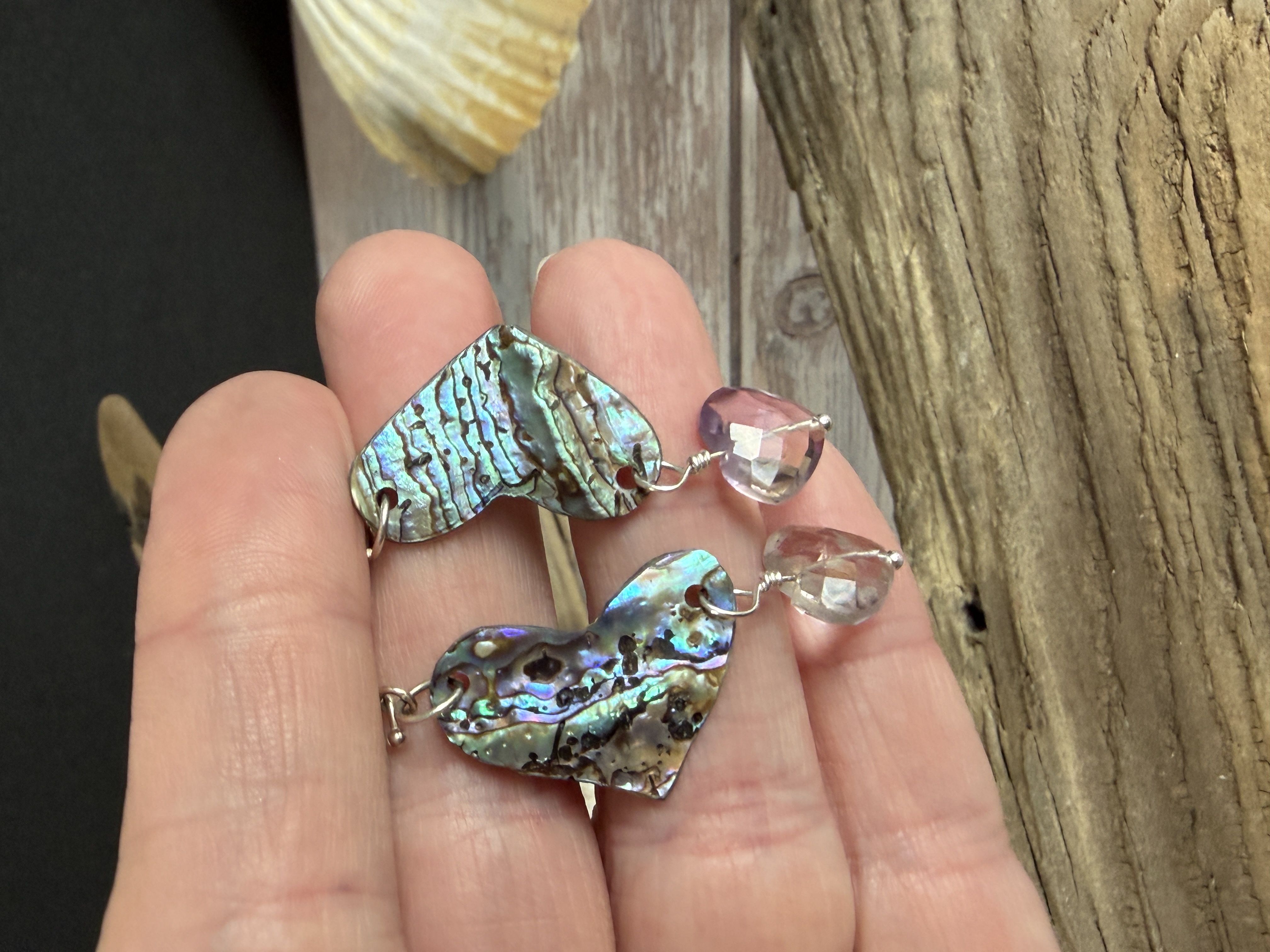 Abalone Heart Earrings with Ametrine image 2