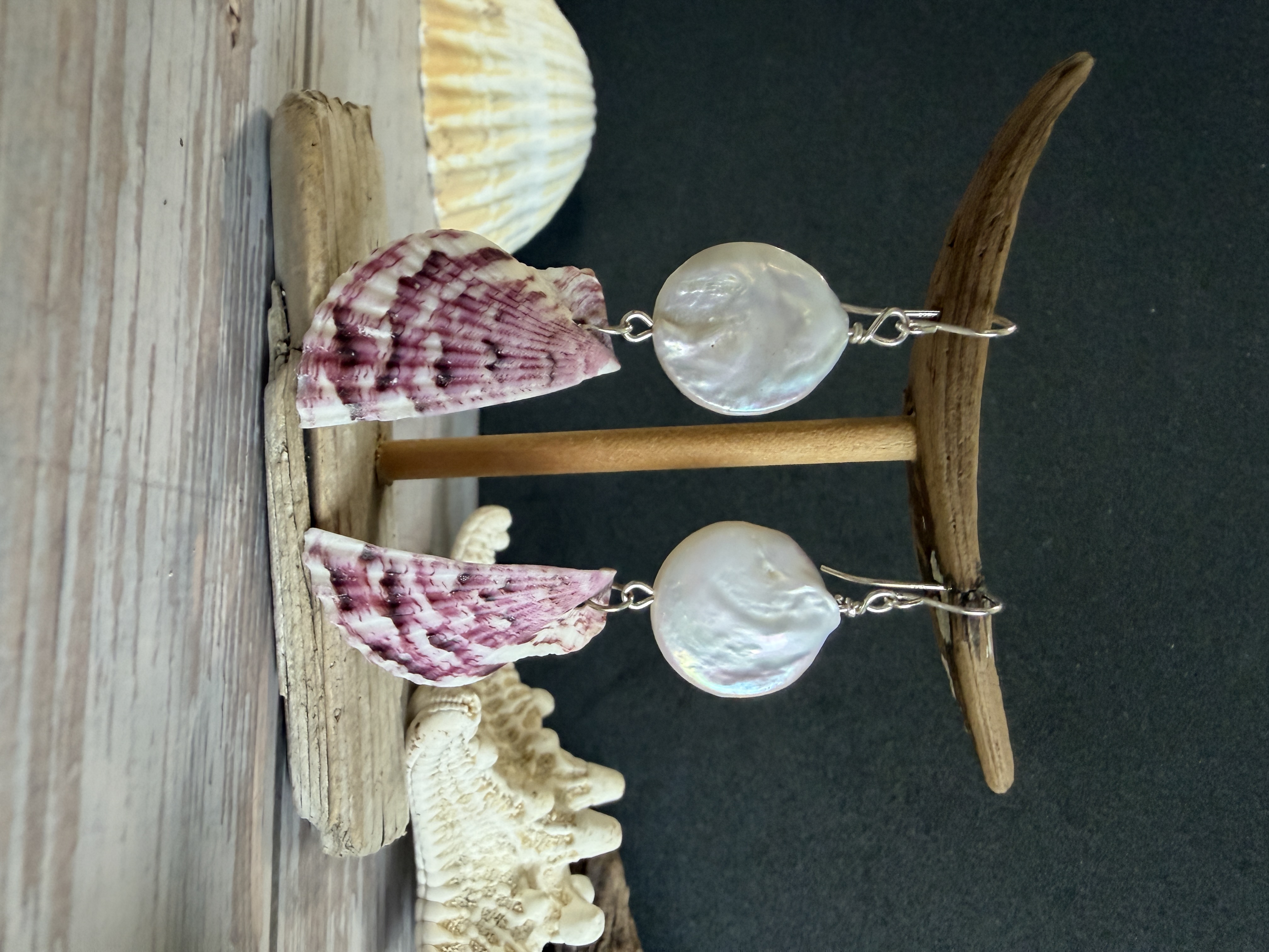Half Shell Earrings with Coin Pearls No. 2 — Handmade by Geena Dykes at Taylor And Caroline