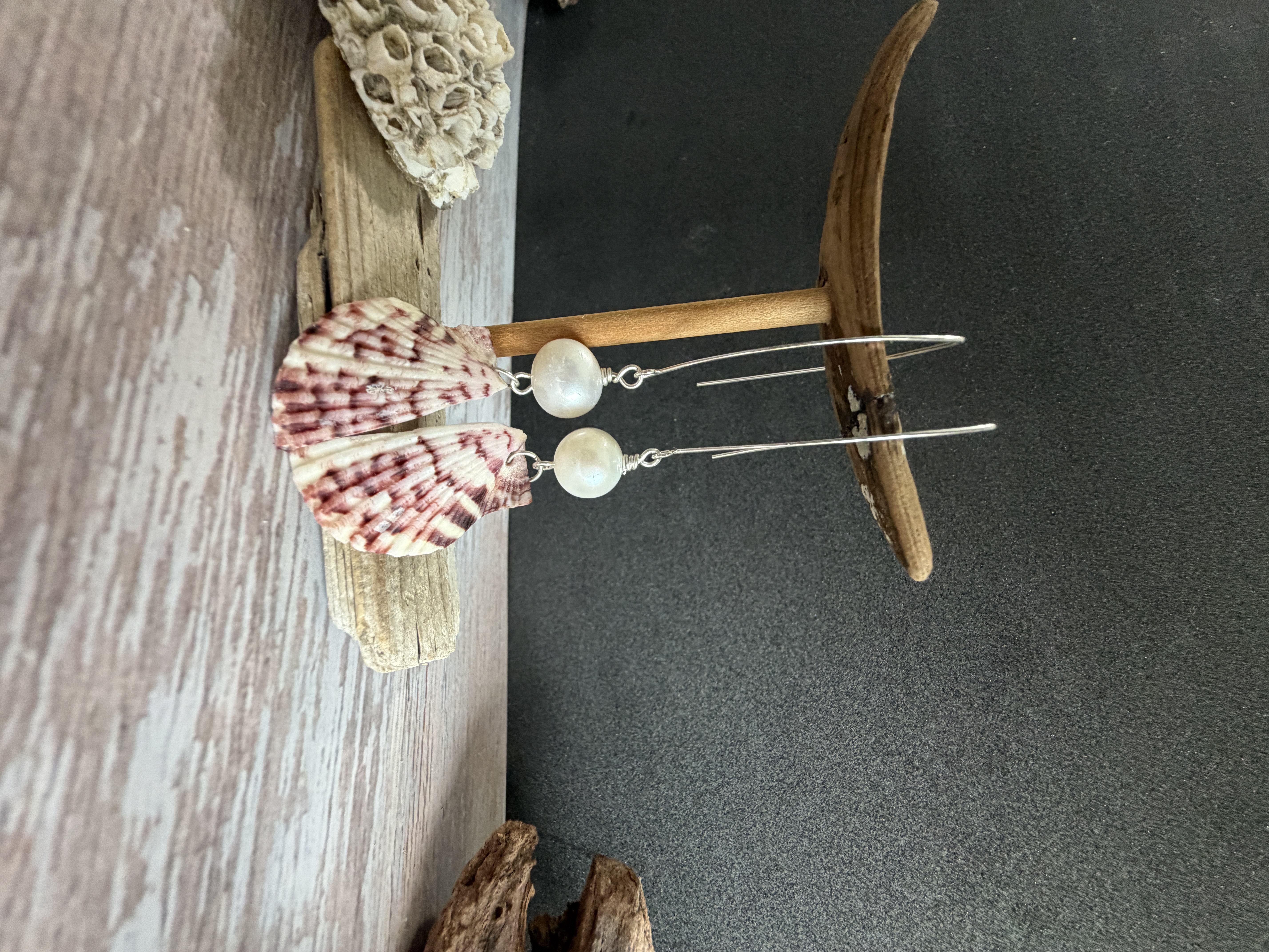 Half Shell Earrings with Pearls  — Handmade by Geena Dykes at Taylor And Caroline