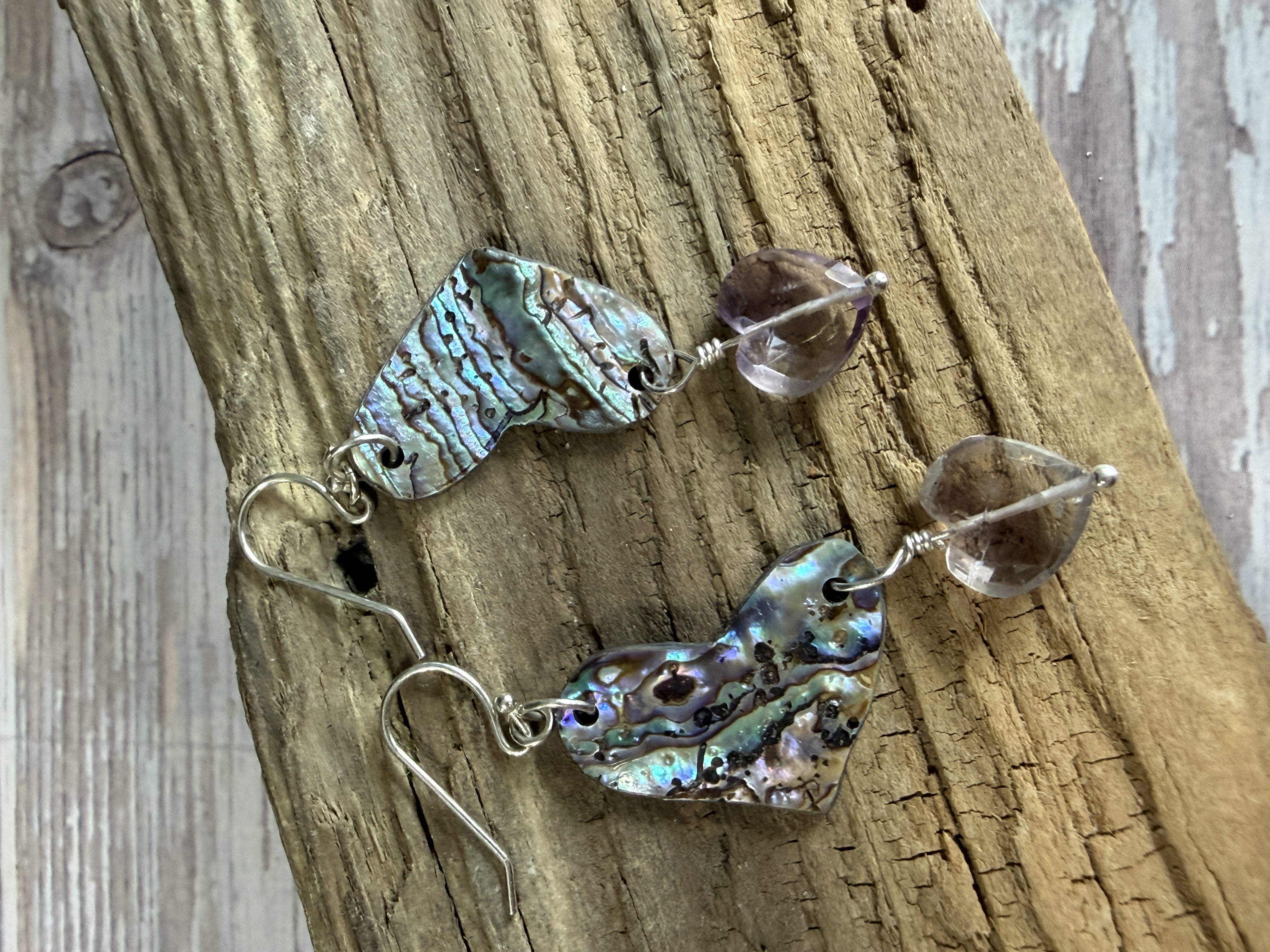 Abalone Heart Earrings with Ametrine image 3