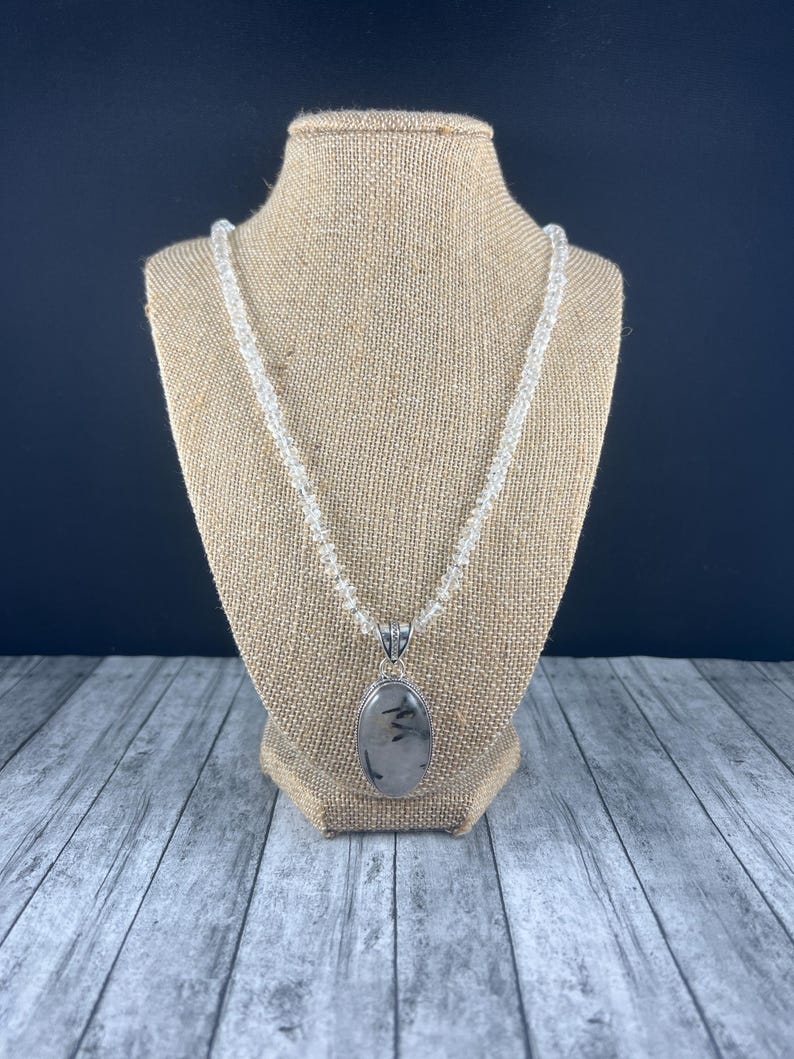 Clear Quartz Necklace with Rutilated Quartz Pendant — Handmade by Geena Dykes at Taylor And Caroline
