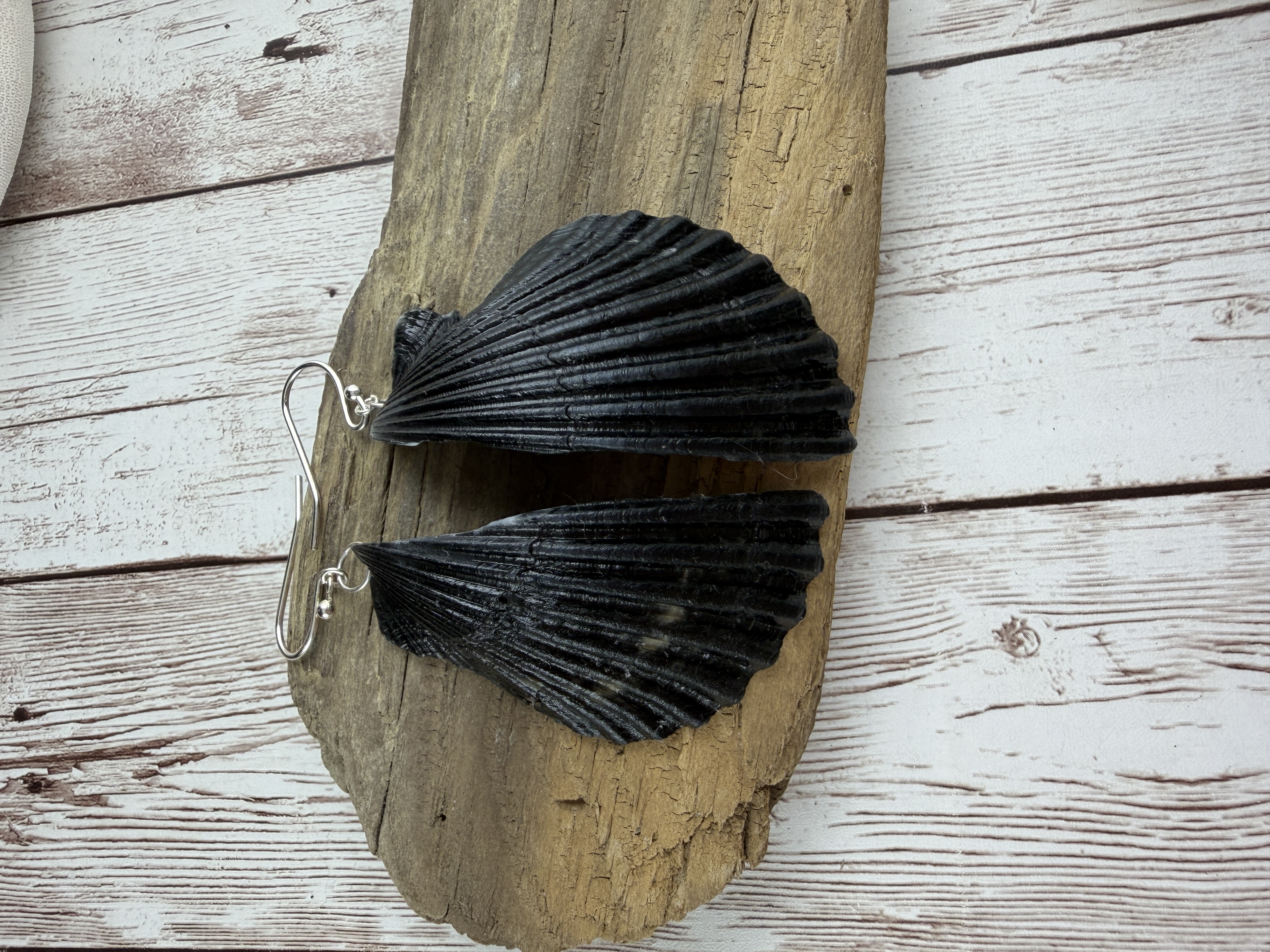Dark Half Shell Dangle Earrings, Sterling Silver Hooks image 4